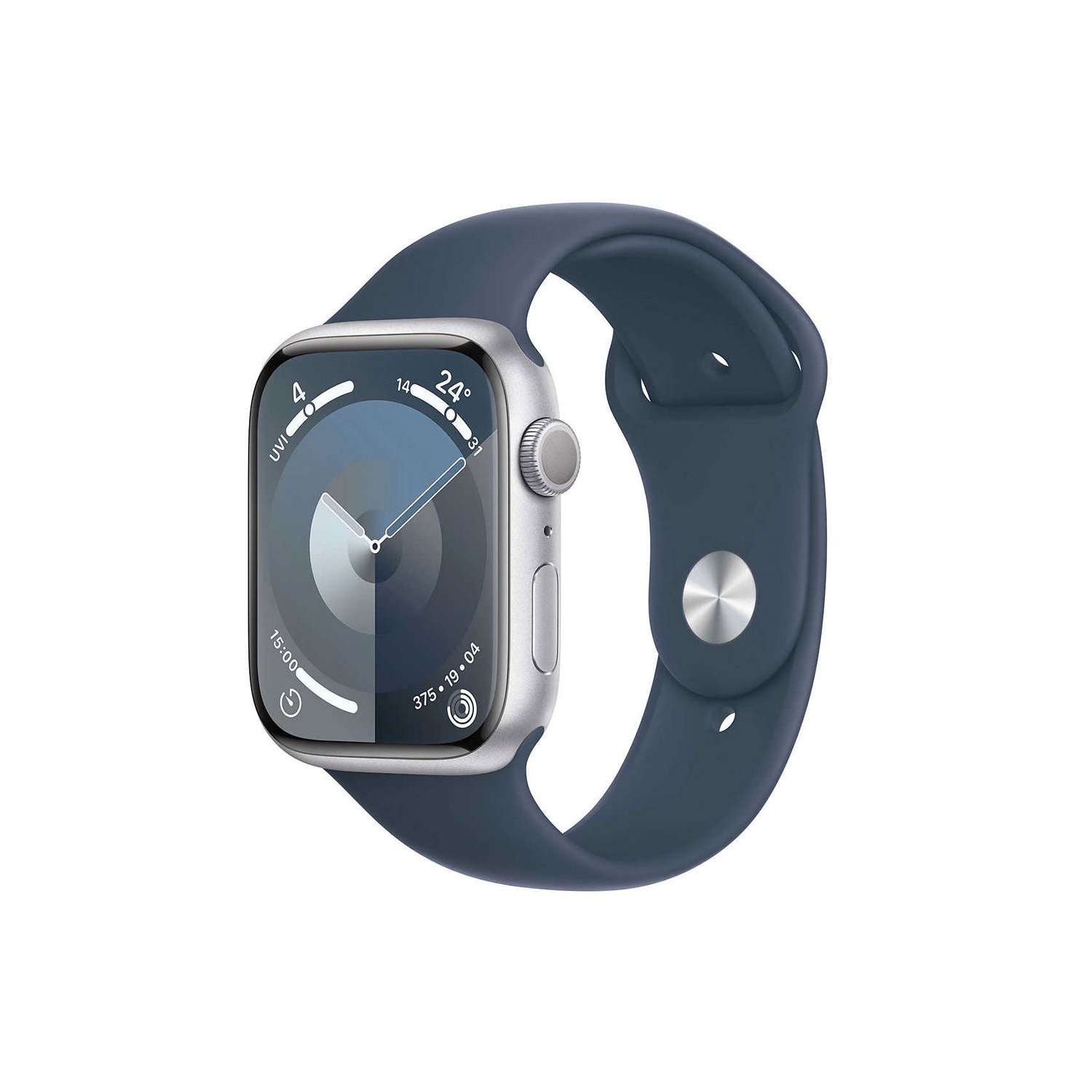 Apple Watch Series 9 (GPS) 41mm Silver Aluminium Case with Storm Blue Sport  Band - Small / Medium (Brand New)