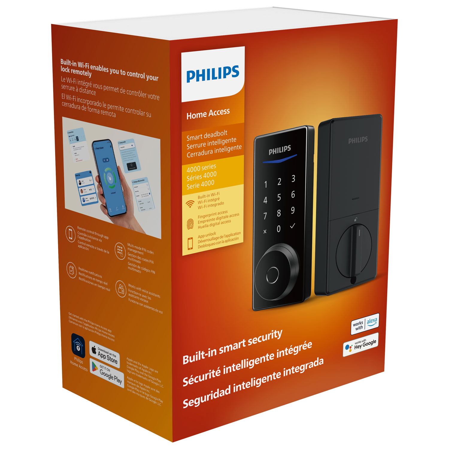 Ensemble avec serrure intelligente à pêne dormant/lecteur d'empreintes Wi-Fi série 4000 de Philips - Noir mat
