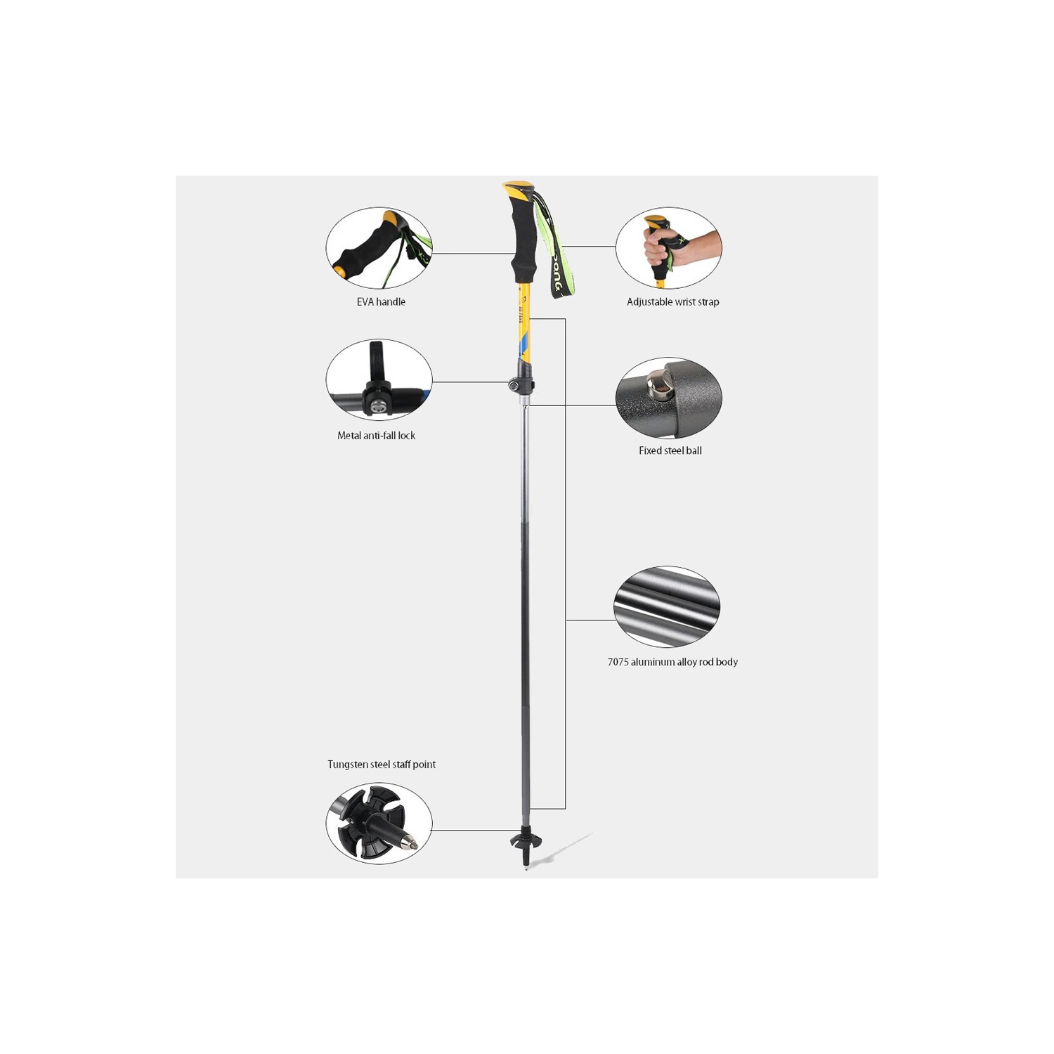 Bâton de randonnée réglable en aluminium pliable avec canne de randonnée d'axGear