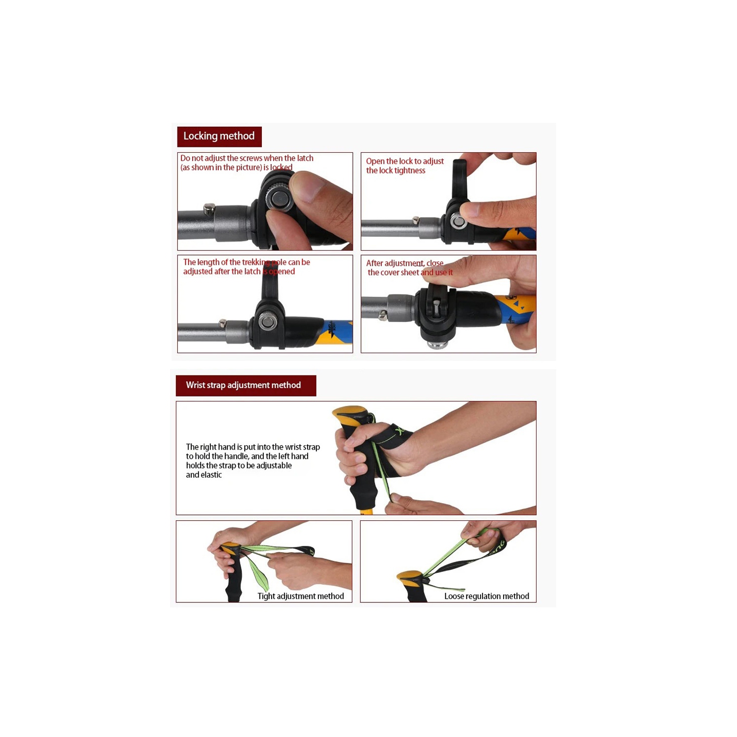 Bâton de randonnée réglable en aluminium pliable avec canne de randonnée d'axGear