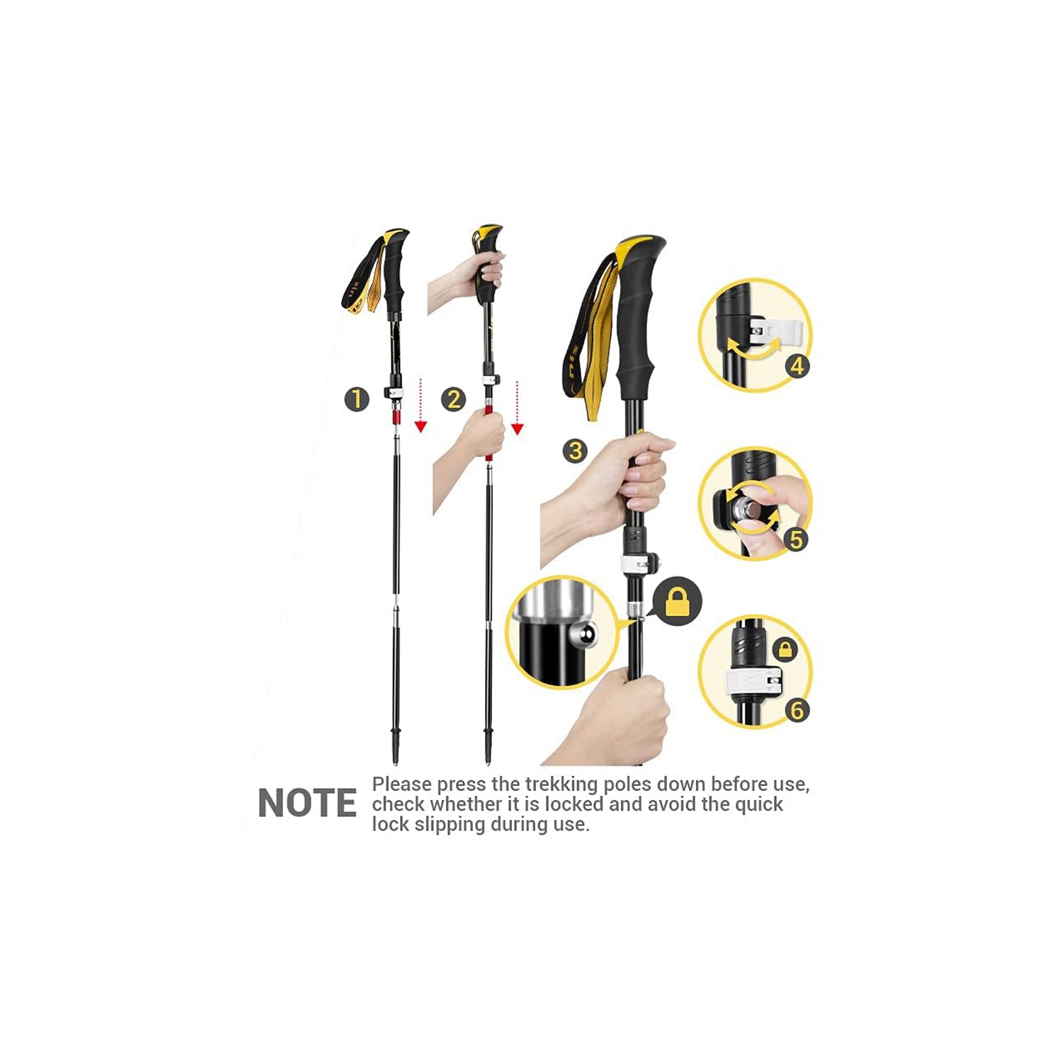 Bâton de randonnée réglable en aluminium pliable avec canne de randonnée d'axGear