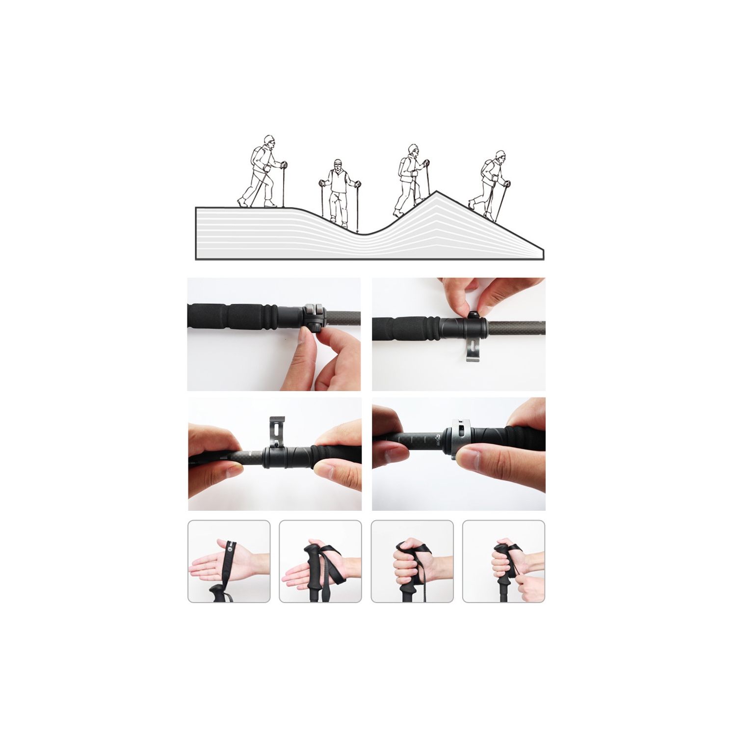 Bâton de randonnée réglable en bâton de randonnée repliable Walking Cane d'axGear en fibre de carbone