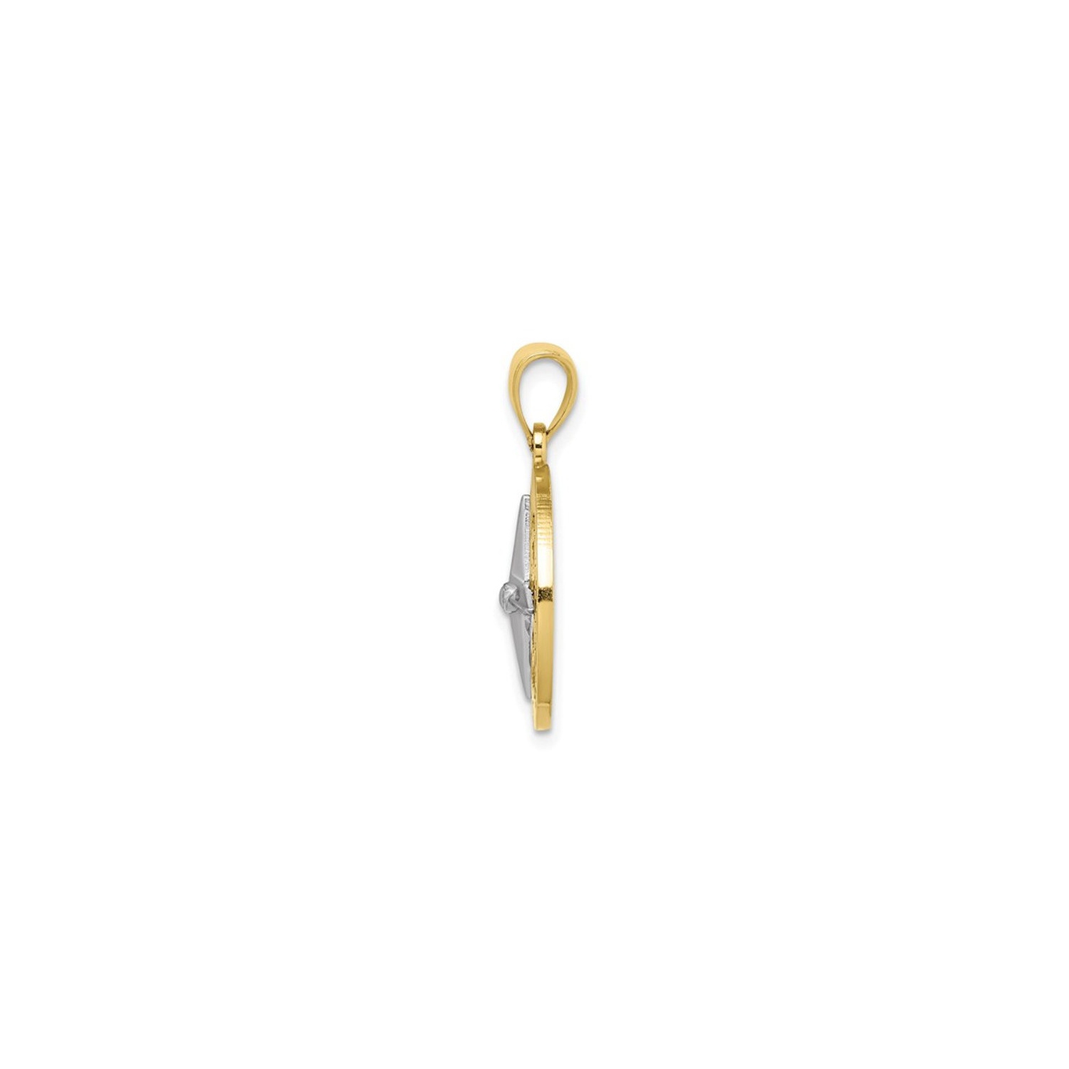 10K Yellow Gold Nautical Compass White Needle Charm Pendant Necklace with Chain