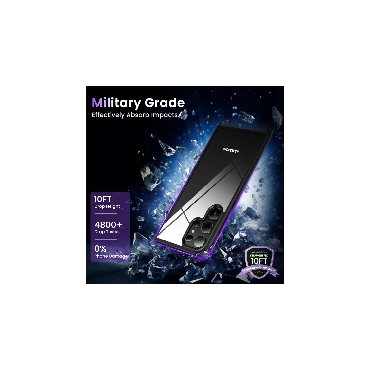 Étui antichoc ultramince de qualité militaire pour Galaxy S24 Ultra de Samsung - anti-jaunissement, recharge sans fil compatible - housse complète -