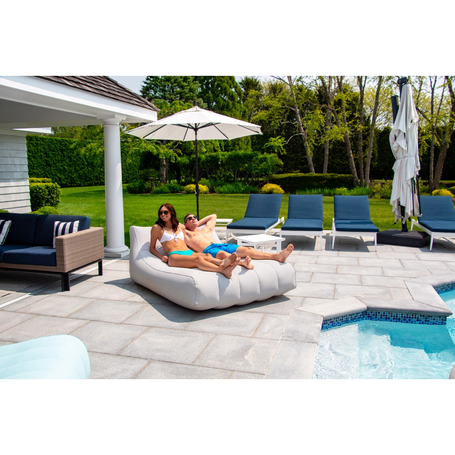 Cloud Oxford Fabric Inflatable Swimming Pool XL Chaise Lounger - 73" - Beige