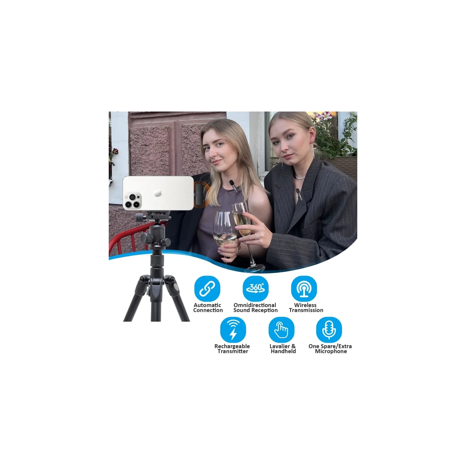 Wireless Lavalier Lapel Microphone for iPhone, iPad - Professional Cordless Omnidirectional Condenser Mic for Interview, Video, Podcast, Vlog &