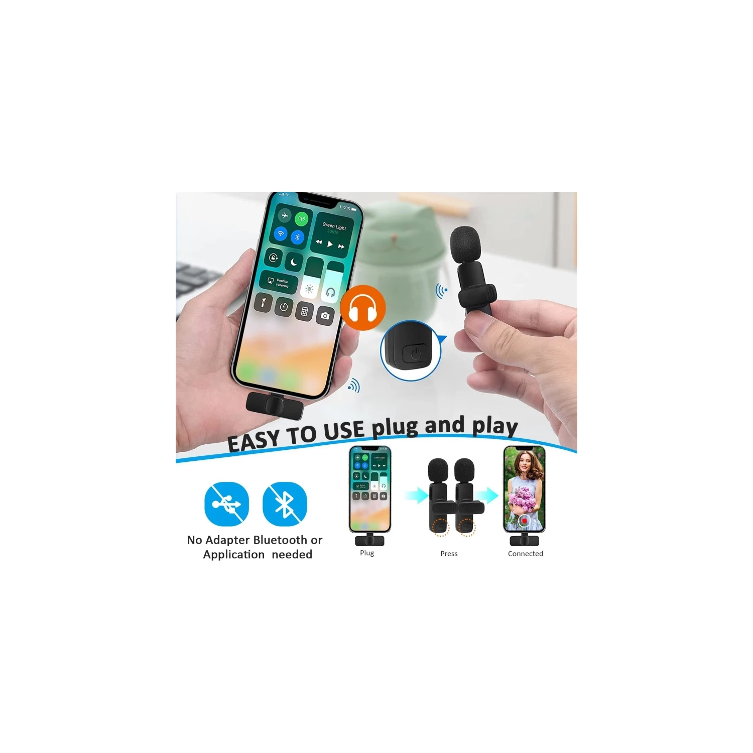 Wireless Lavalier Lapel Microphone for iPhone, iPad - Professional Cordless Omnidirectional Condenser Mic for Interview, Video, Podcast, Vlog &