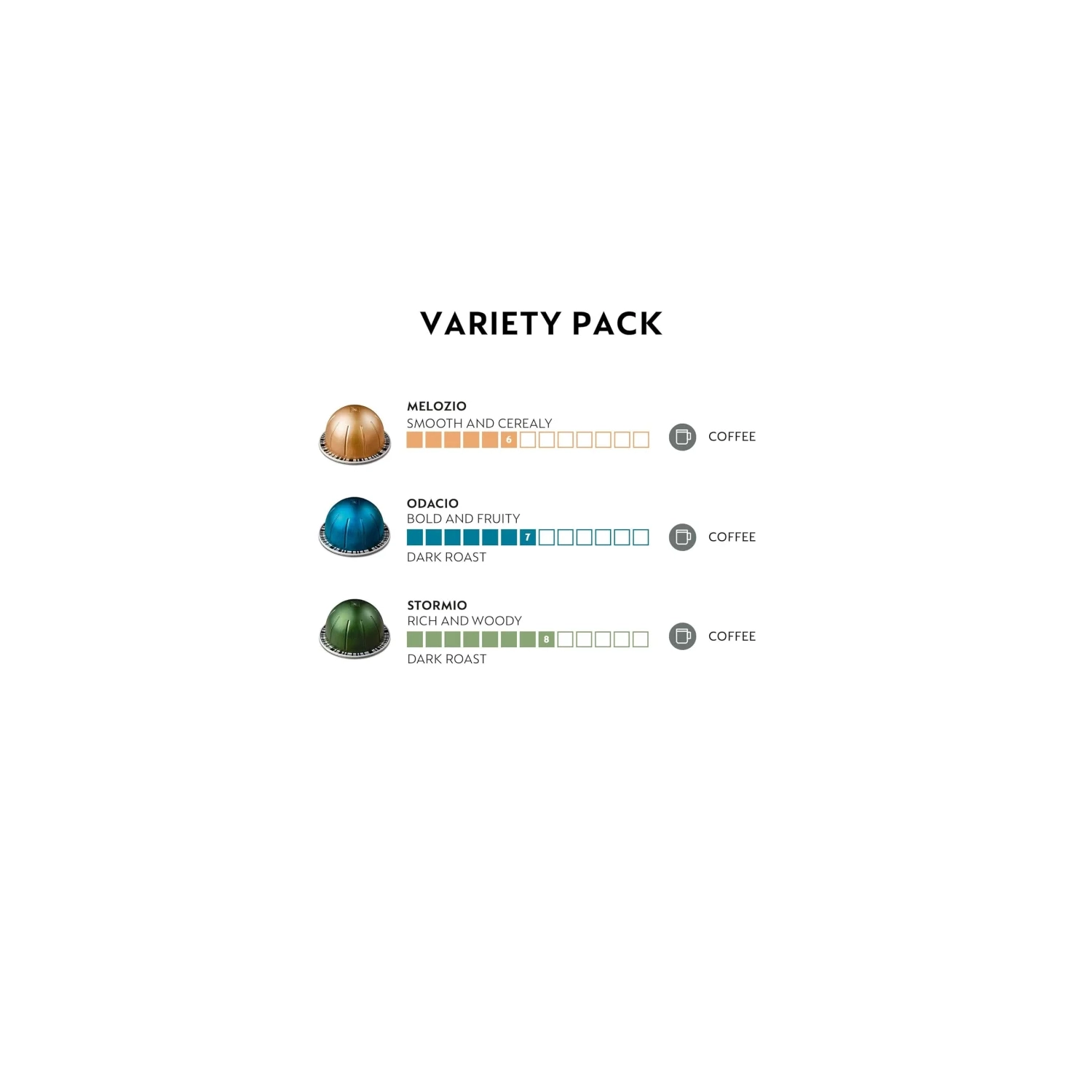 Nespresso VertuoLine Variety Pack: 3 Blends, Medium & Dark Roast, 7.77oz Coffee Pods