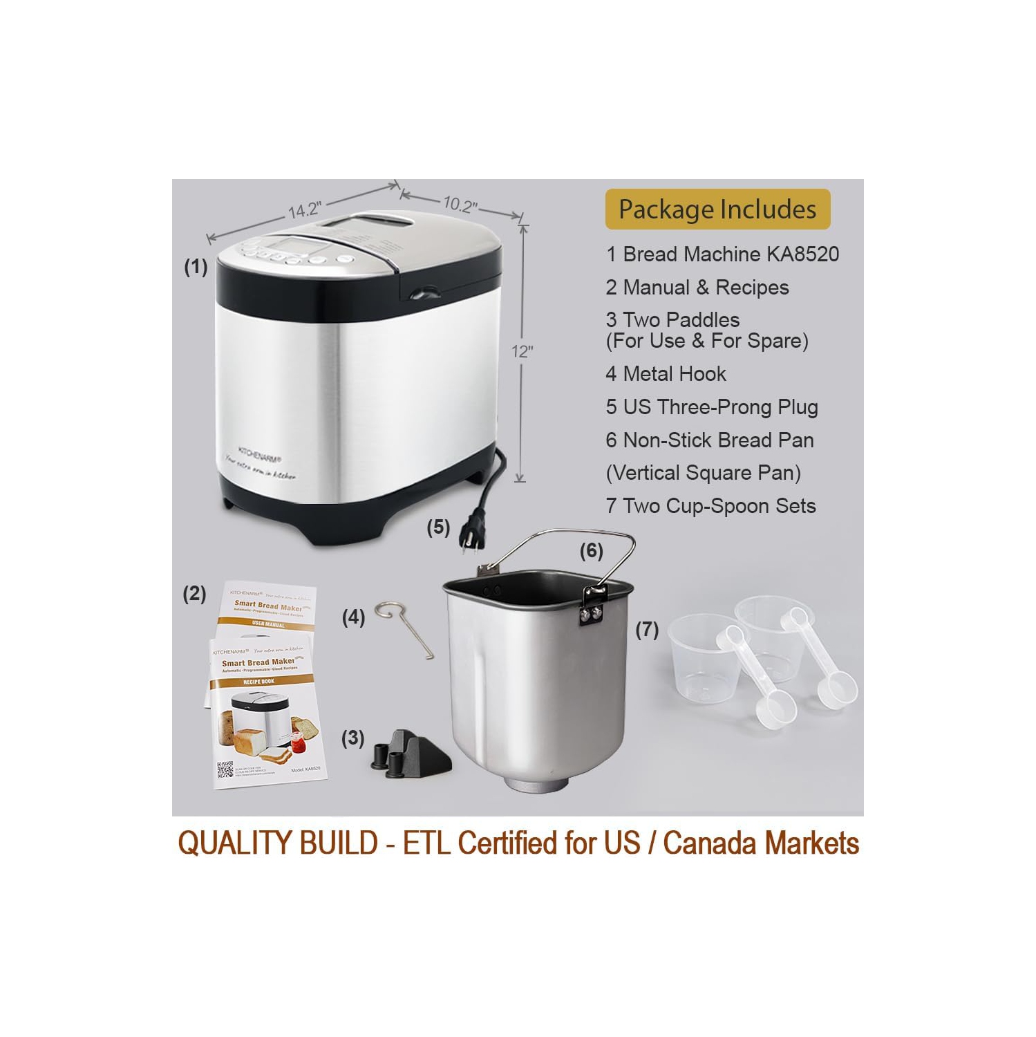 KITCHENARM 29-in-1 SMART Bread Machine with Gluten Free Setting 2LB 1.5LB 1LB Bread Maker Machine with Homemade Cycle - Stainless Steel Breadmaker