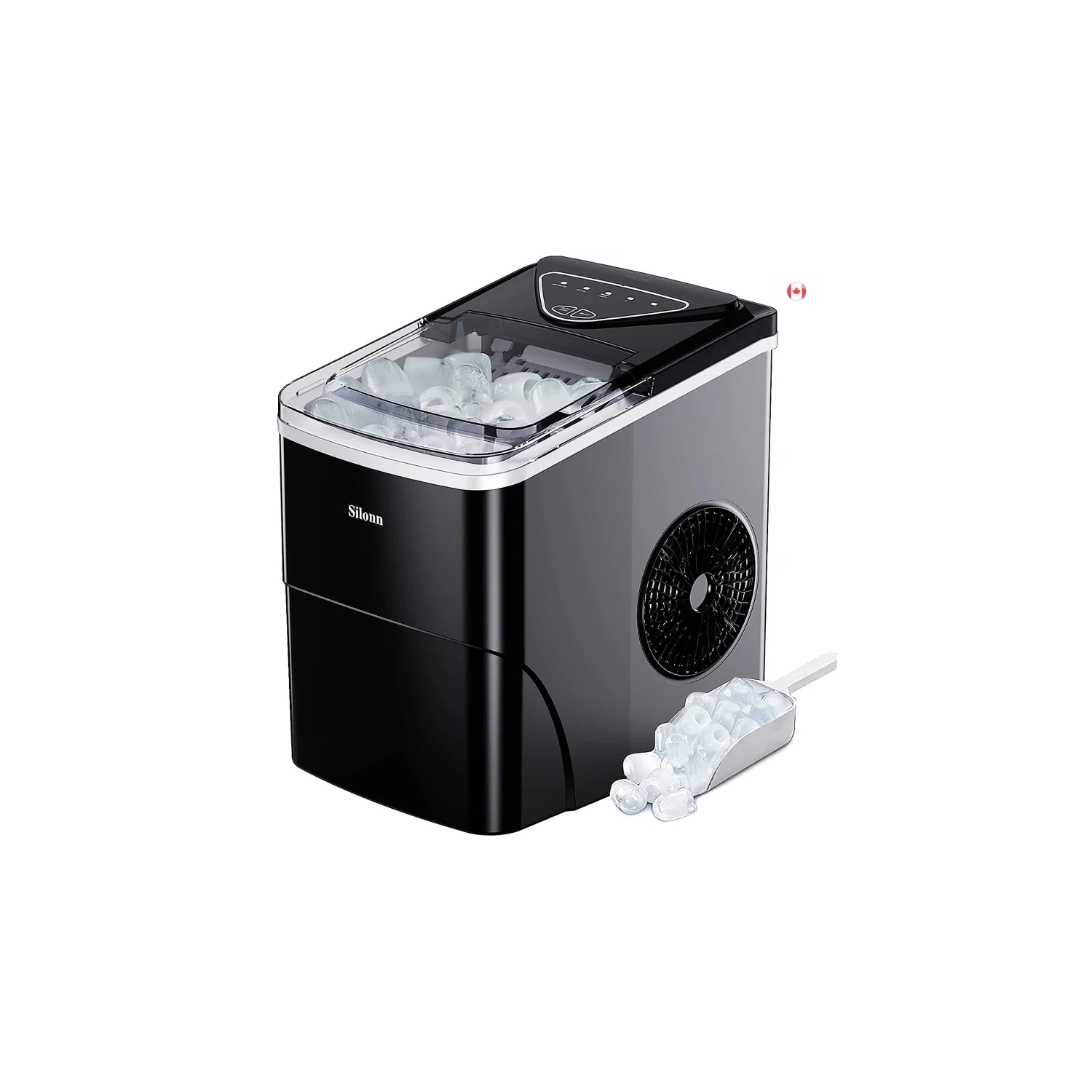 Ice Maker Countertop: 9 Cubes in 6 Mins, 26lbs in 24Hrs, Self-Cleaning, Ice Scoop, Basket, 2 Bullet Ice Sizes - Home, Kitchen, Office, Bar, Party