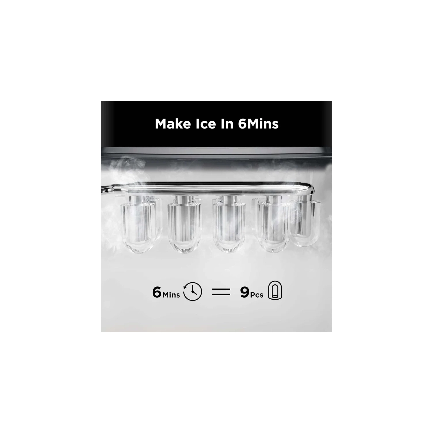 Ice Maker Countertop: 9 Cubes in 6 Mins, 26lbs in 24Hrs, Self-Cleaning, Ice Scoop, Basket, 2 Bullet Ice Sizes - Home, Kitchen, Office, Bar, Party