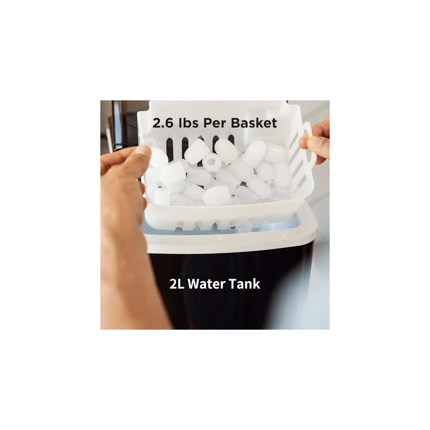 Ice Maker Countertop: 9 Cubes in 6 Mins, 26lbs in 24Hrs, Self-Cleaning, Ice Scoop, Basket, 2 Bullet Ice Sizes - Home, Kitchen, Office, Bar, Party