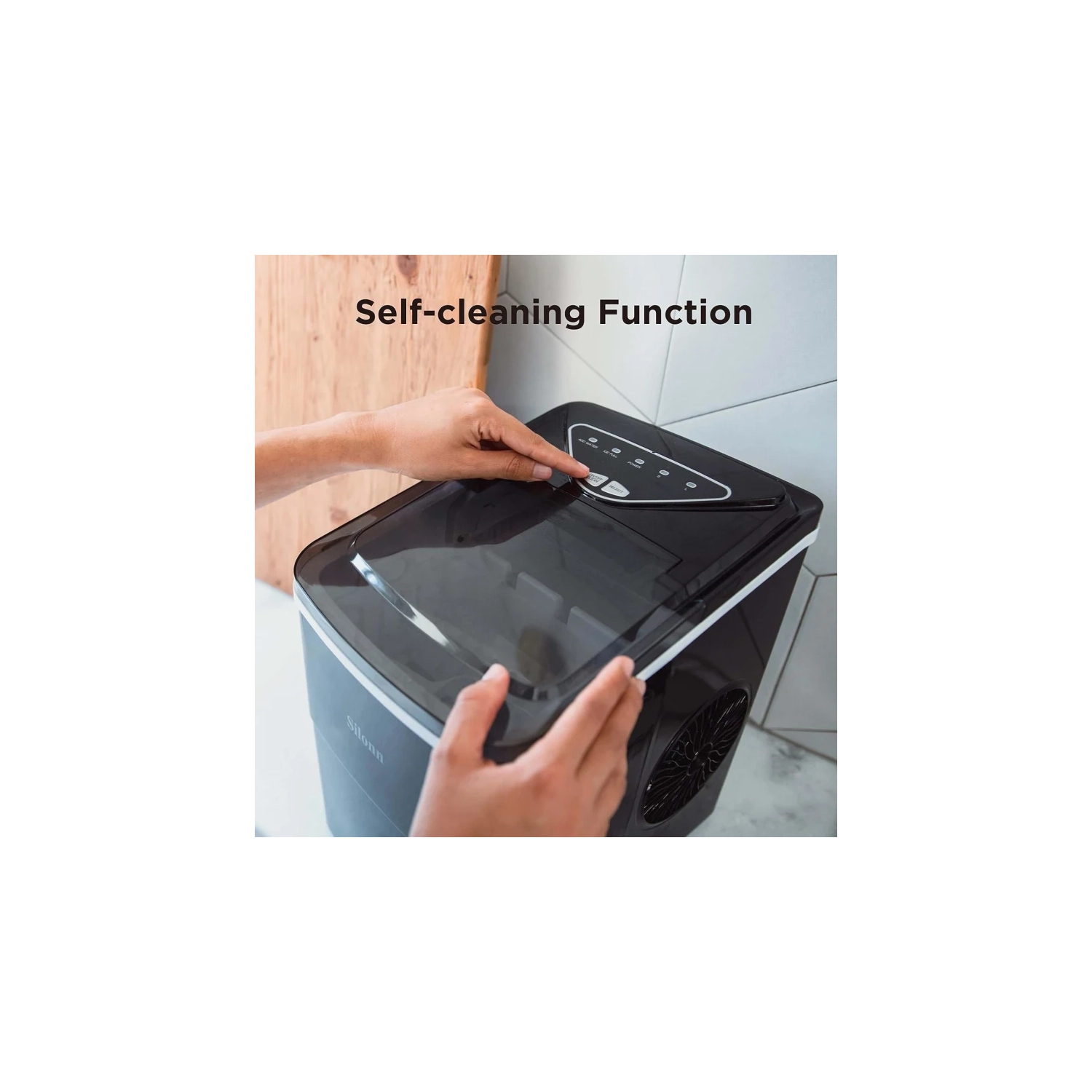 Ice Maker Countertop: 9 Cubes in 6 Mins, 26lbs in 24Hrs, Self-Cleaning, Ice Scoop, Basket, 2 Bullet Ice Sizes - Home, Kitchen, Office, Bar, Party