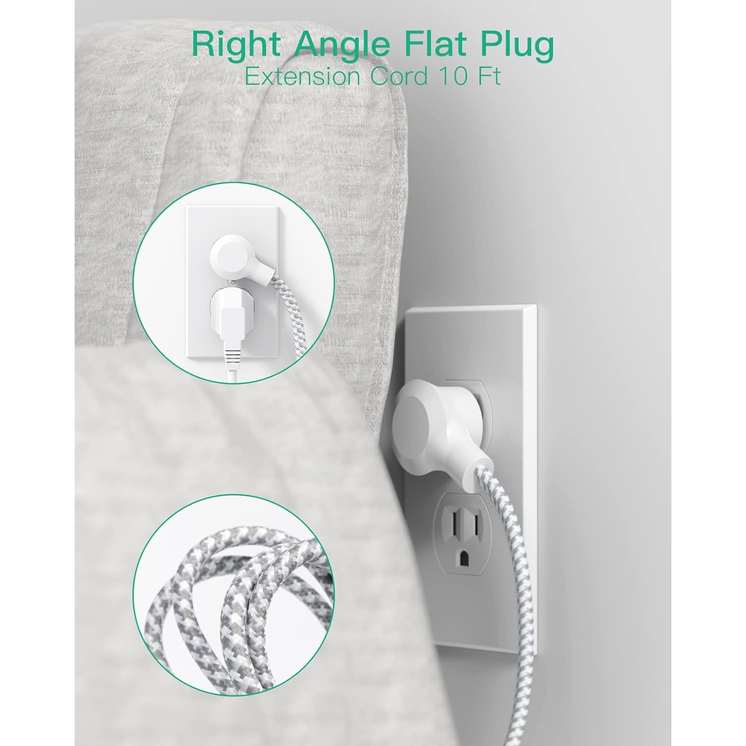 Power Bar Extension Cord, Flat Plug Power Strip 4 Outlets 3 USB Charger Ports, 10 FT Outlet Extender with Overload Protection, Wall Mount\ Desktop