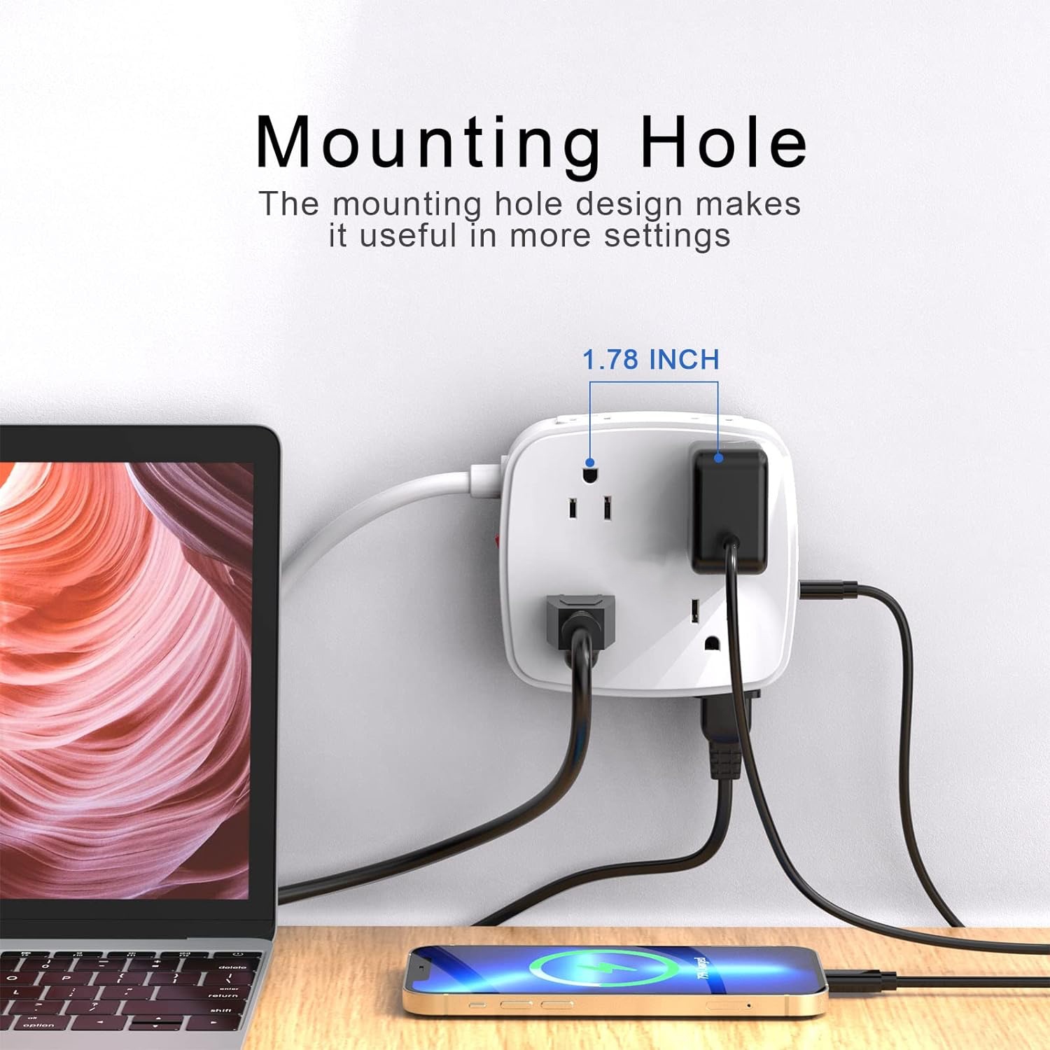 Rallonge pour barre d'alimentation USB, parasurtenseur 6ft avec 8 prises et 4 ports USB, rallonge de 3 prises latérales pour la maison, le bureau,