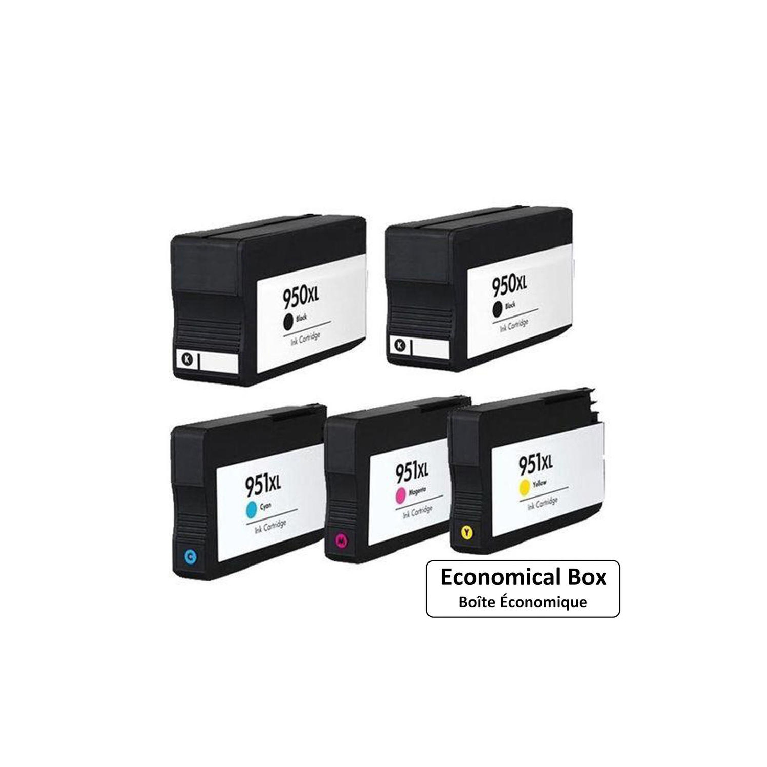 Remanufactured HP 950XL 951XL Ink Cartridge Combo High Yield BK/BK/C/M/Y - Economical Box