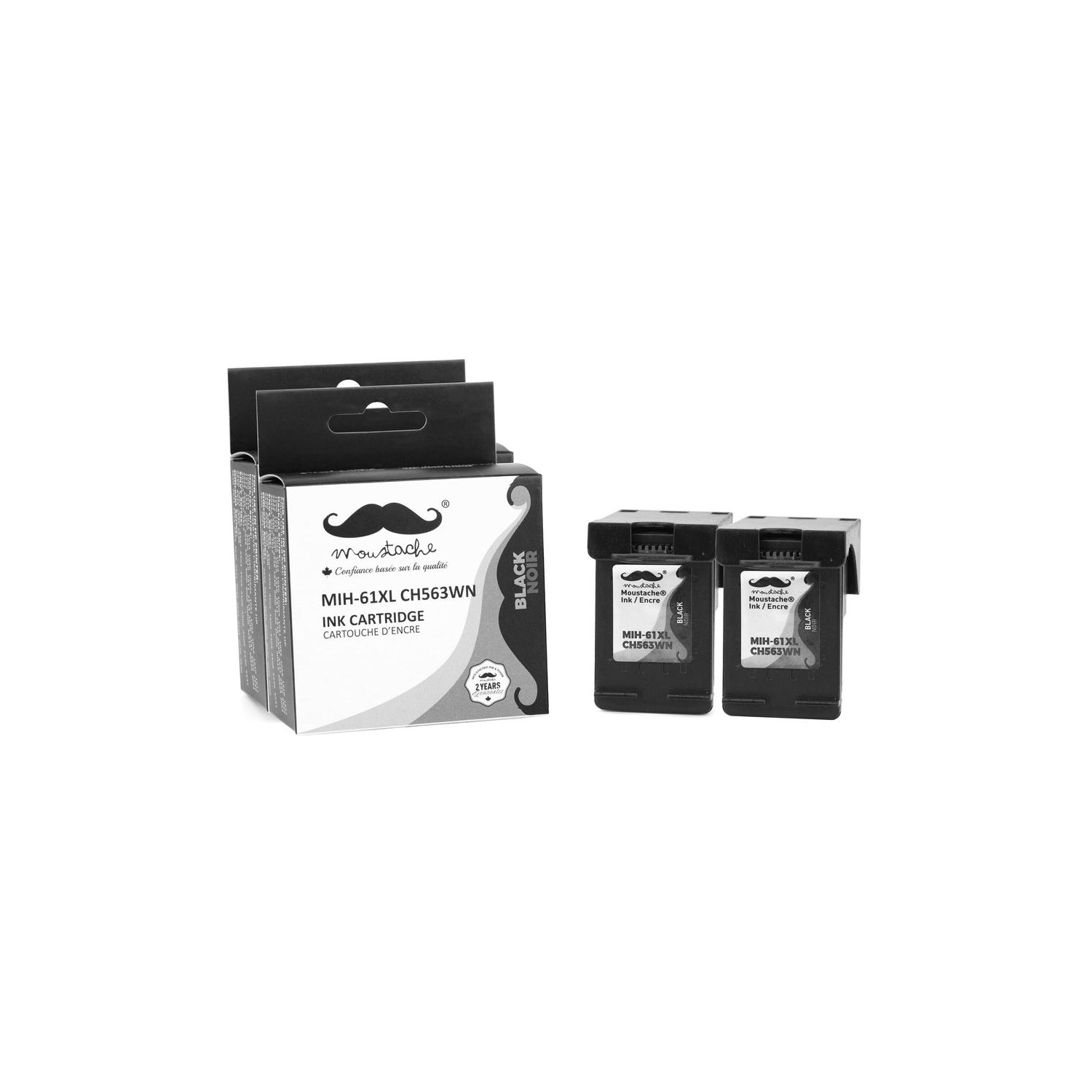 Remanufactured HP 61XL CH563WN Black Ink Cartridge High Yield - Moustache® - 2/Pack
