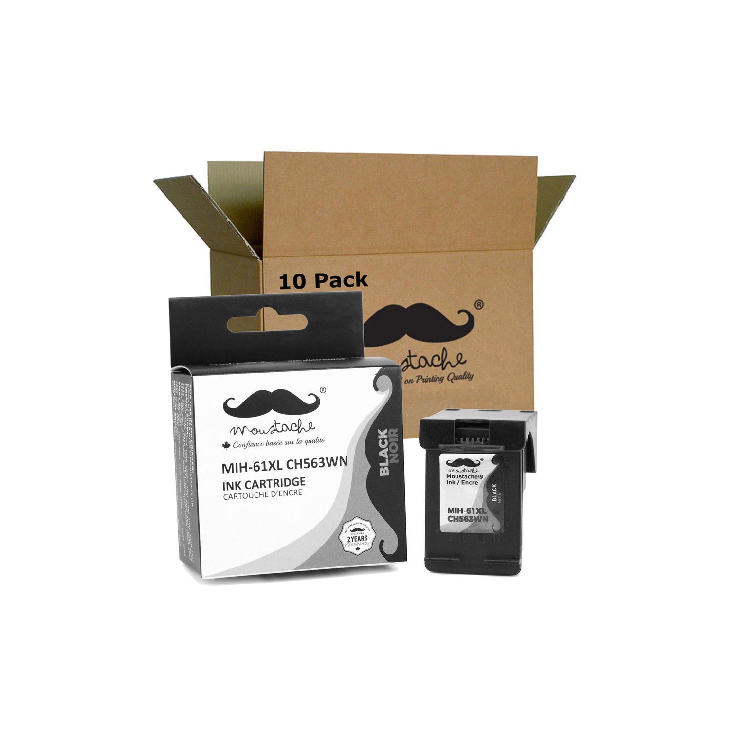 Remanufactured HP 61XL CH563WN Black Ink Cartridge High Yield - Moustache® - 10/Pack