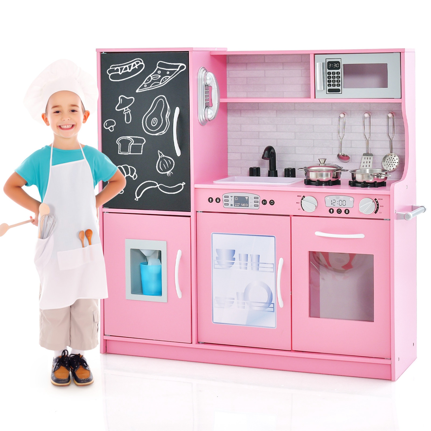 Costway Kid's Pretend Play Kitchen Toddler Kitchen Playset with Blackboard