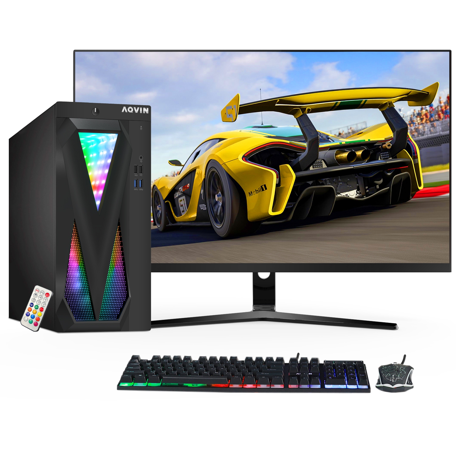 Refurbished (Excellent) - AQVIN InfinityLite Gaming PC Combo Desktop Computer New 27inch Curved Monitor Intel Core i5 Processor 32GB RAM 2TB SSD AMD RX 550 DDR5 HDMI Windows 11 Pro
