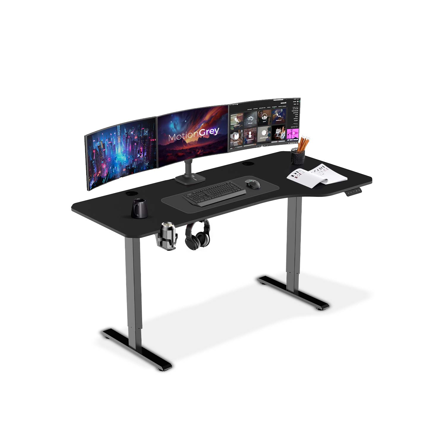 MotionGrey - Height Adjustable L Shaped Standing Desk, 160x60cm, Corner Desk, L Shape Desk, Computer Electric Sit Stand Desk Stand - Motorized Frame Right Top (Black, 63x24)