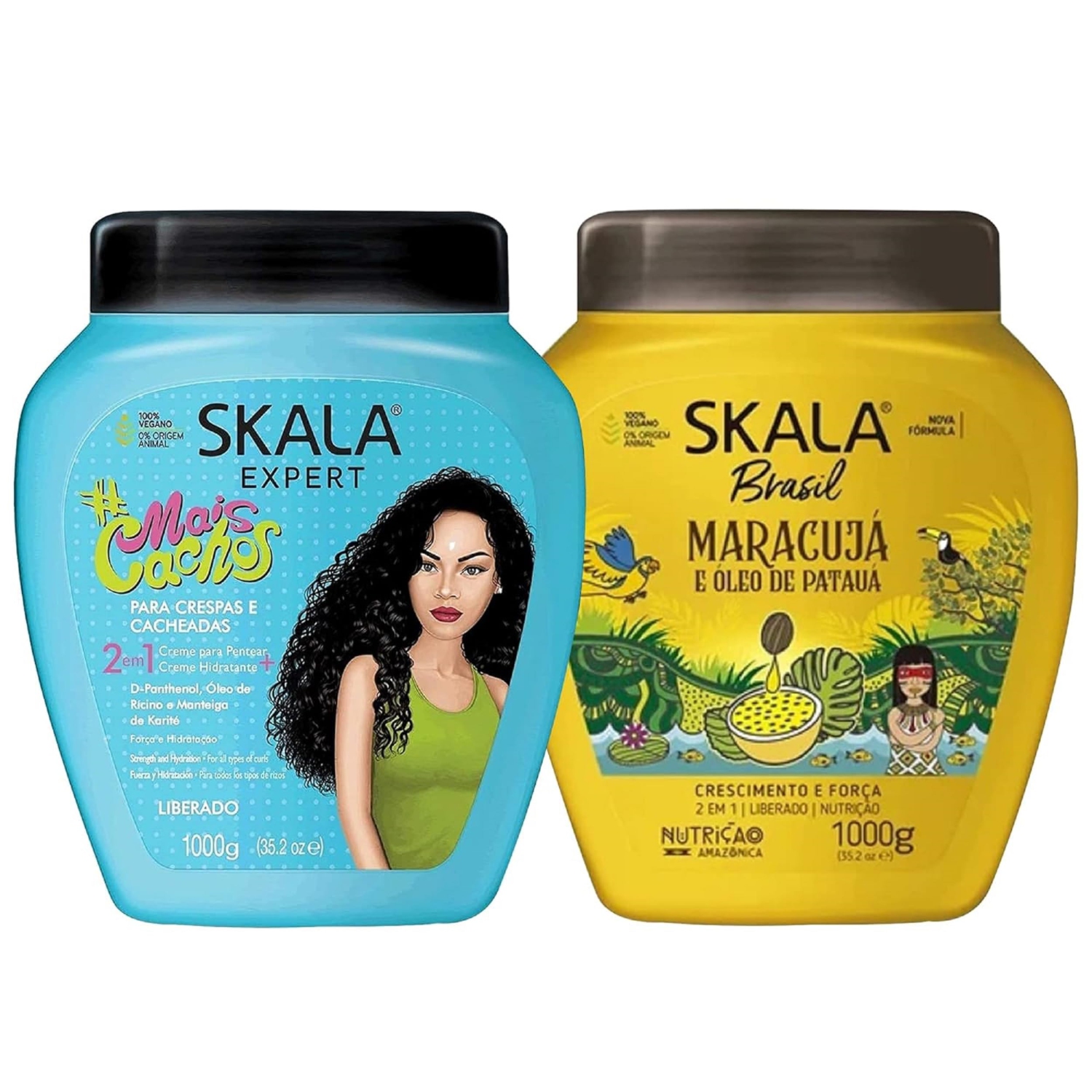SKALA Hair Care Set: Expert Mais Cachos 2-in-1 Conditioning Treatment Cream + Brasil Passion Fruit & Pataua Oil - 35.27 Oz - 2 Pack
