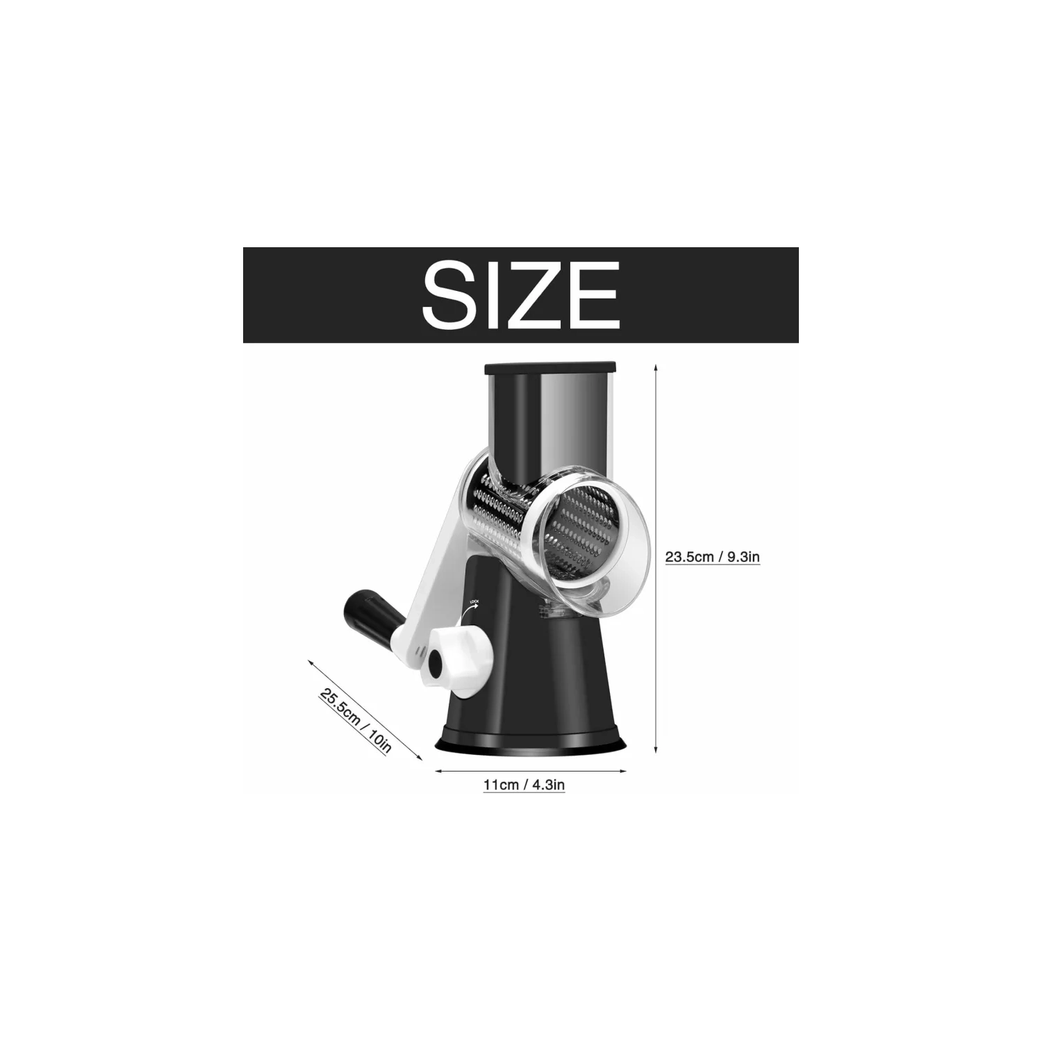 Manual Rotary Cheese Grater - Cambom Kitchen with 3 Drum Blades, Handle, Suction Base - Free Cleaning Brush