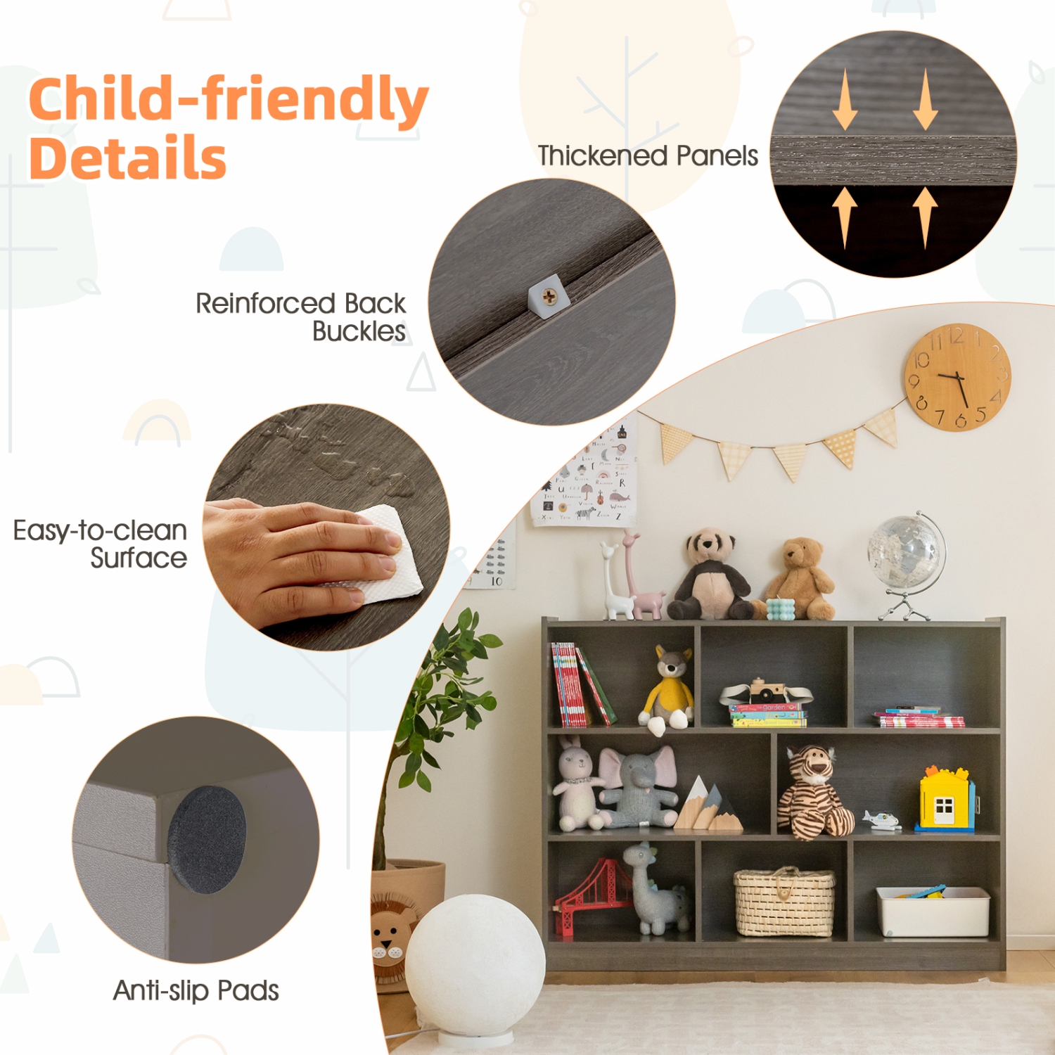 Topbuy – Bibliothèque de rangement cubique en bois, 3 niveaux, 8 cubes, armoire de rangement ouverte, dispositifs anti-renversement, bibliothèque