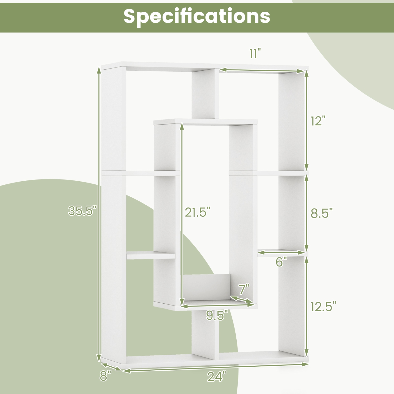 Topbuy 35.5" Geometric Bookshelf Open-back Bookcase w/ 7 Cubes Free-standing Storage Shelf Unit w/ Anti-Toppling Devices Gray/Natural/White
