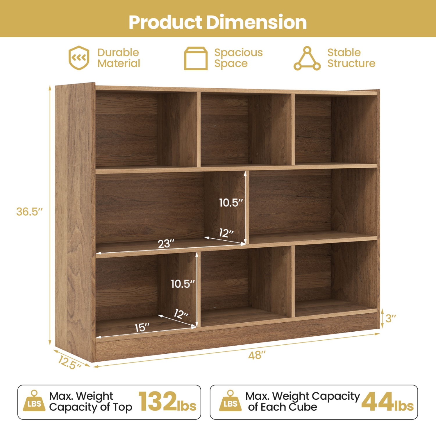 Topbuy Wood Storage Cube Bookcase 3 Tier 8 Cube Open Shelf Storage Cabinet with Anti-Toppling Devices Multipurpose Bookshelf Natural/Burlywood/Oak