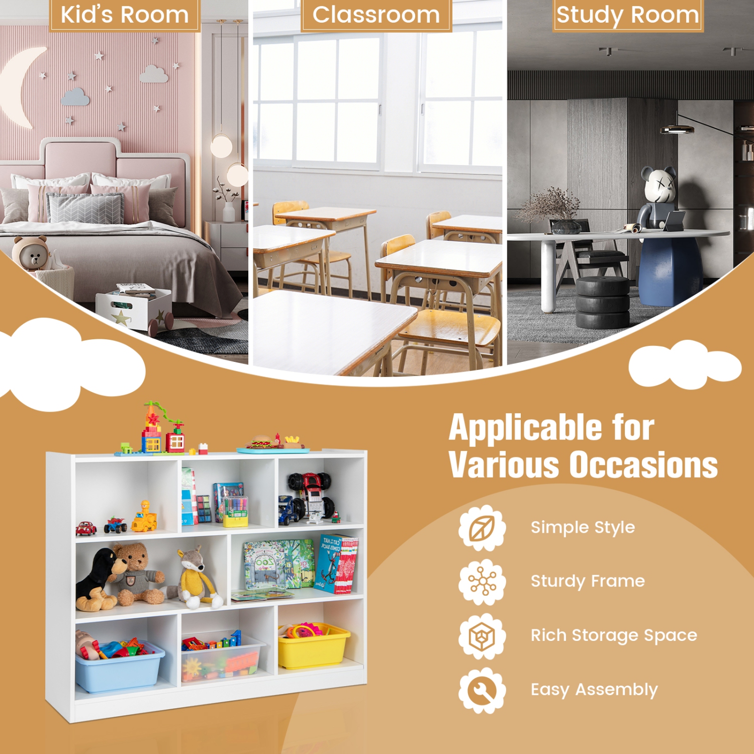 Topbuy – Bibliothèque de rangement cubique en bois, 3 niveaux, 8 cubes, armoire de rangement ouverte, dispositifs anti-renversement, bibliothèque