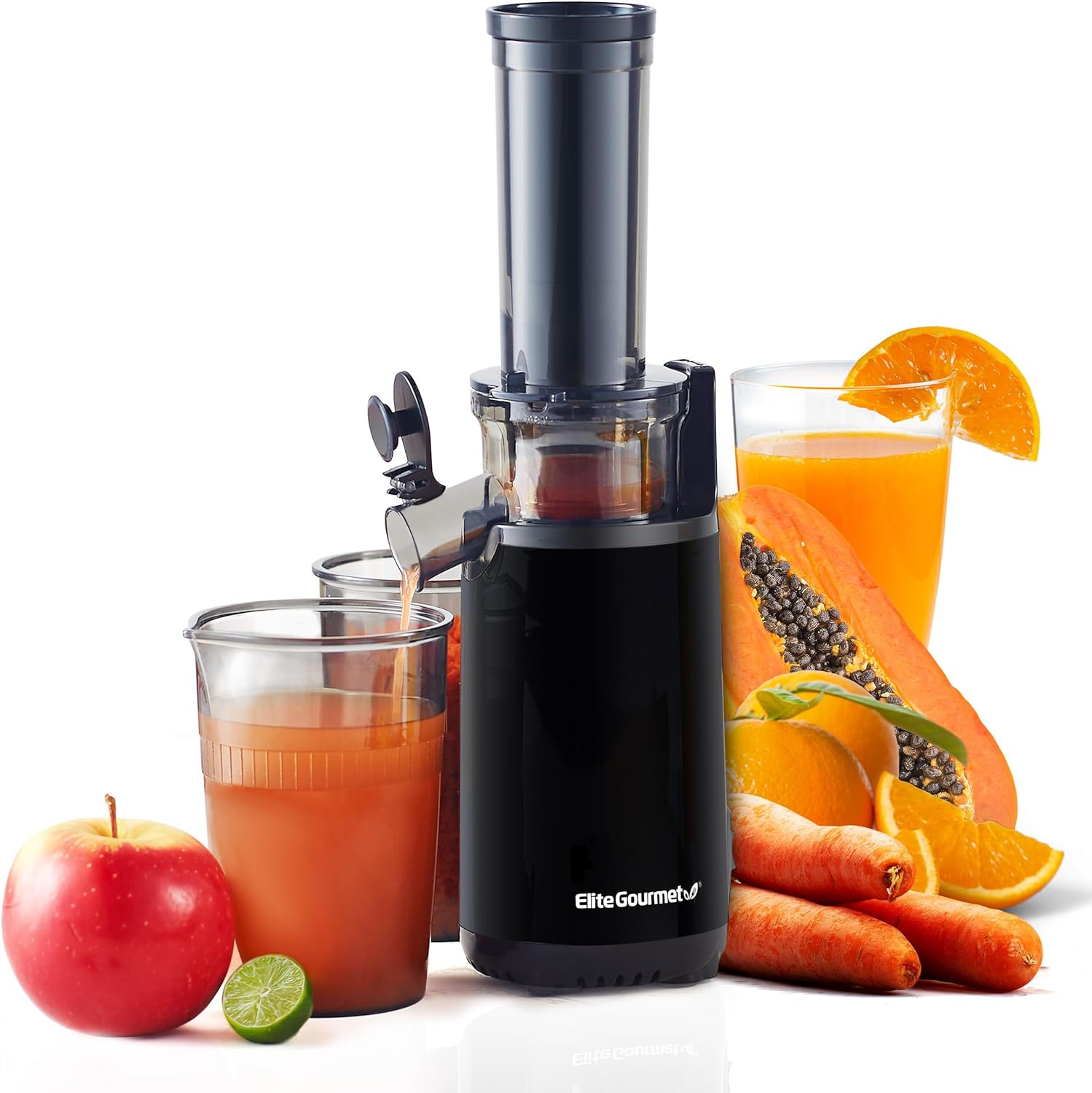 Elite Gourmet EJX600 Compact Small Space-Saving Masticating Slow Juicer, Cold Press Juice Extractor, Nutrient and Vitamin Dense, Easy to Clean, 16 oz