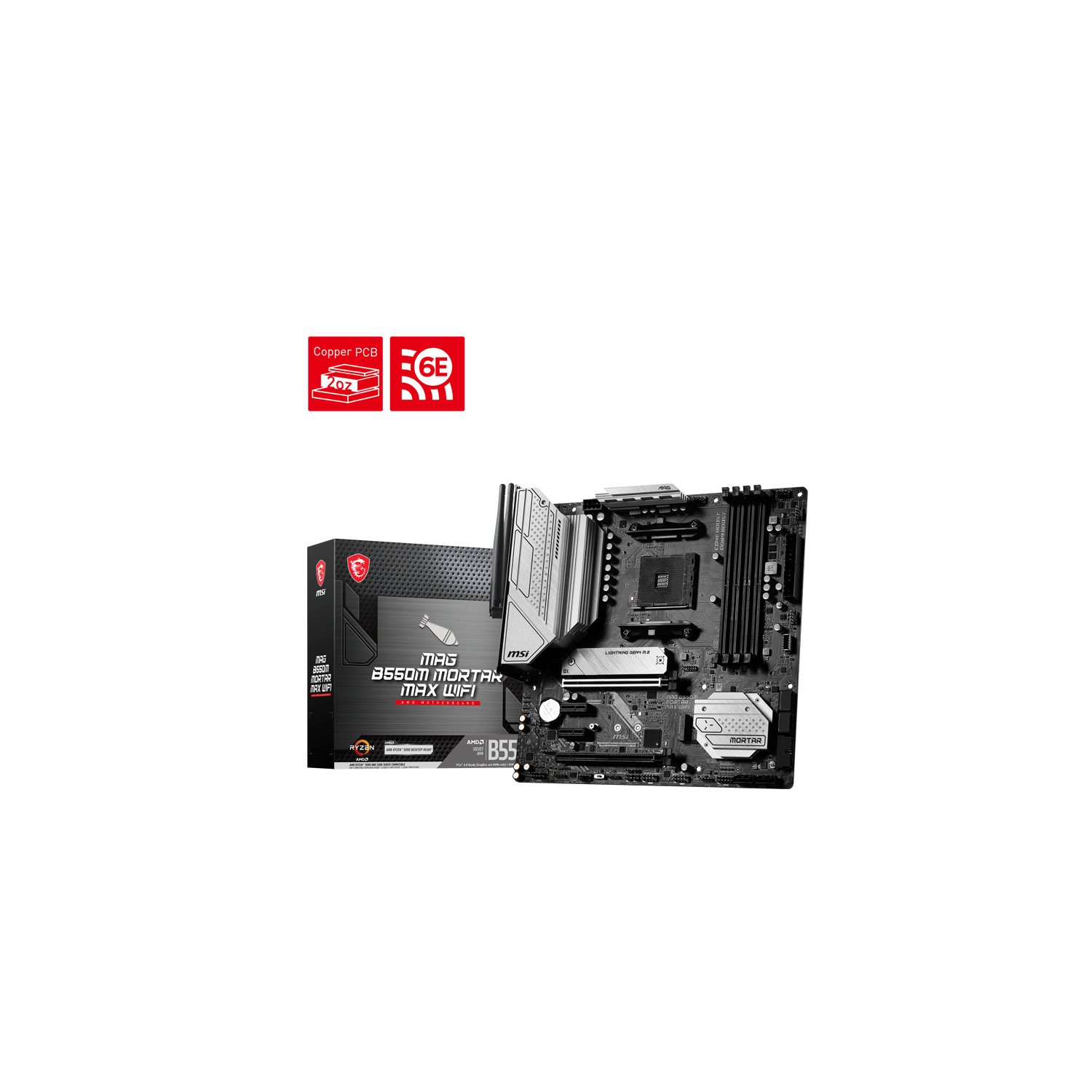 MSI MAG B550M MORTAR MAX WIFI Gaming Motherboard (Supports 3rd Gen AMD Ryzen CPU, AM4, DDR4, M.2, USB 3.2, Micro-ATX)