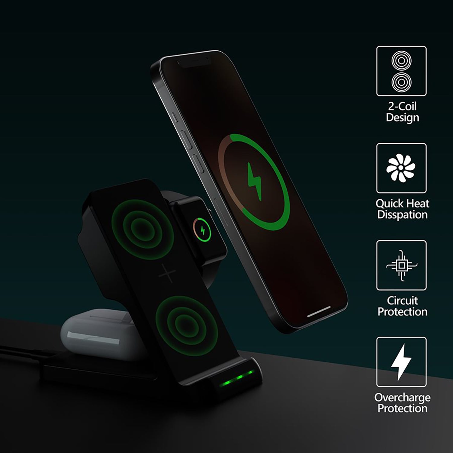 LAX - 3 in 1 Wireless Charging Station, Black