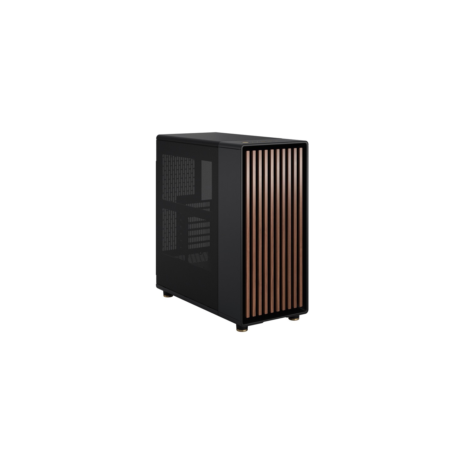 Fractal Design North ATX mATX Mid Tower PC Case - Charcoal Black Chassis with Walnut Front and Mesh Side Panel
