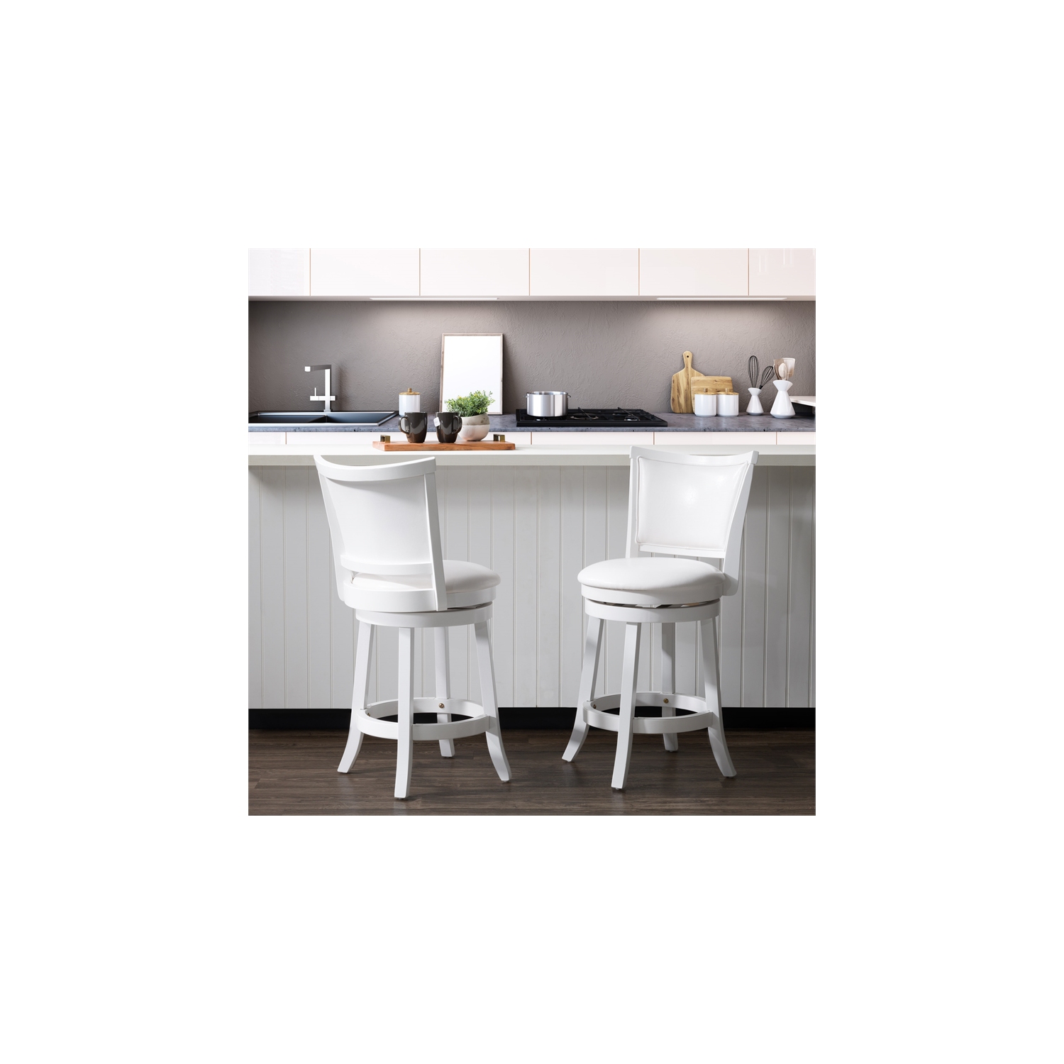 Woodgrove Transitional Counter Height Barstool - Set of 2 - White