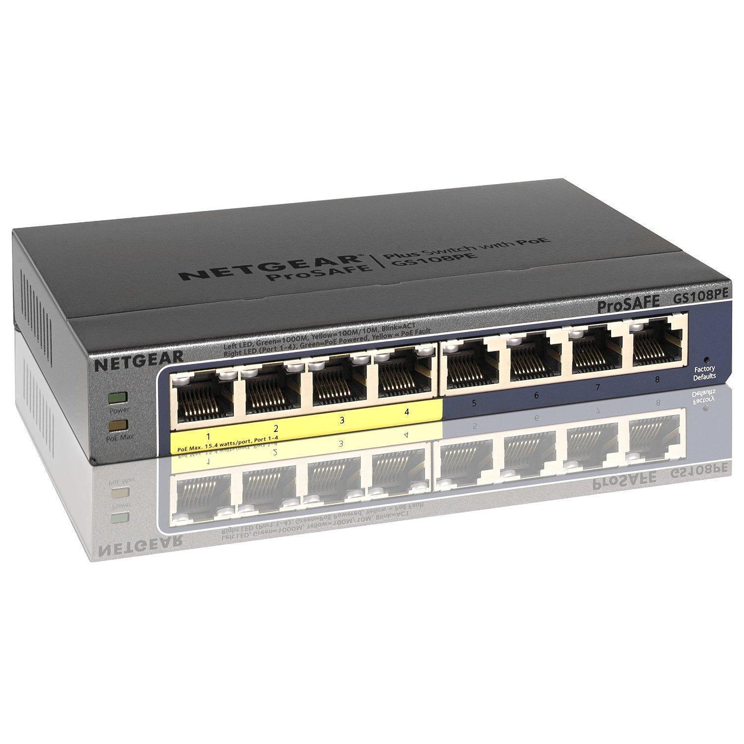Refurbished Netgear 8 Port Gigabit Ethernet Plus Switch with 4 Port POE (GS108PE-300NAS)