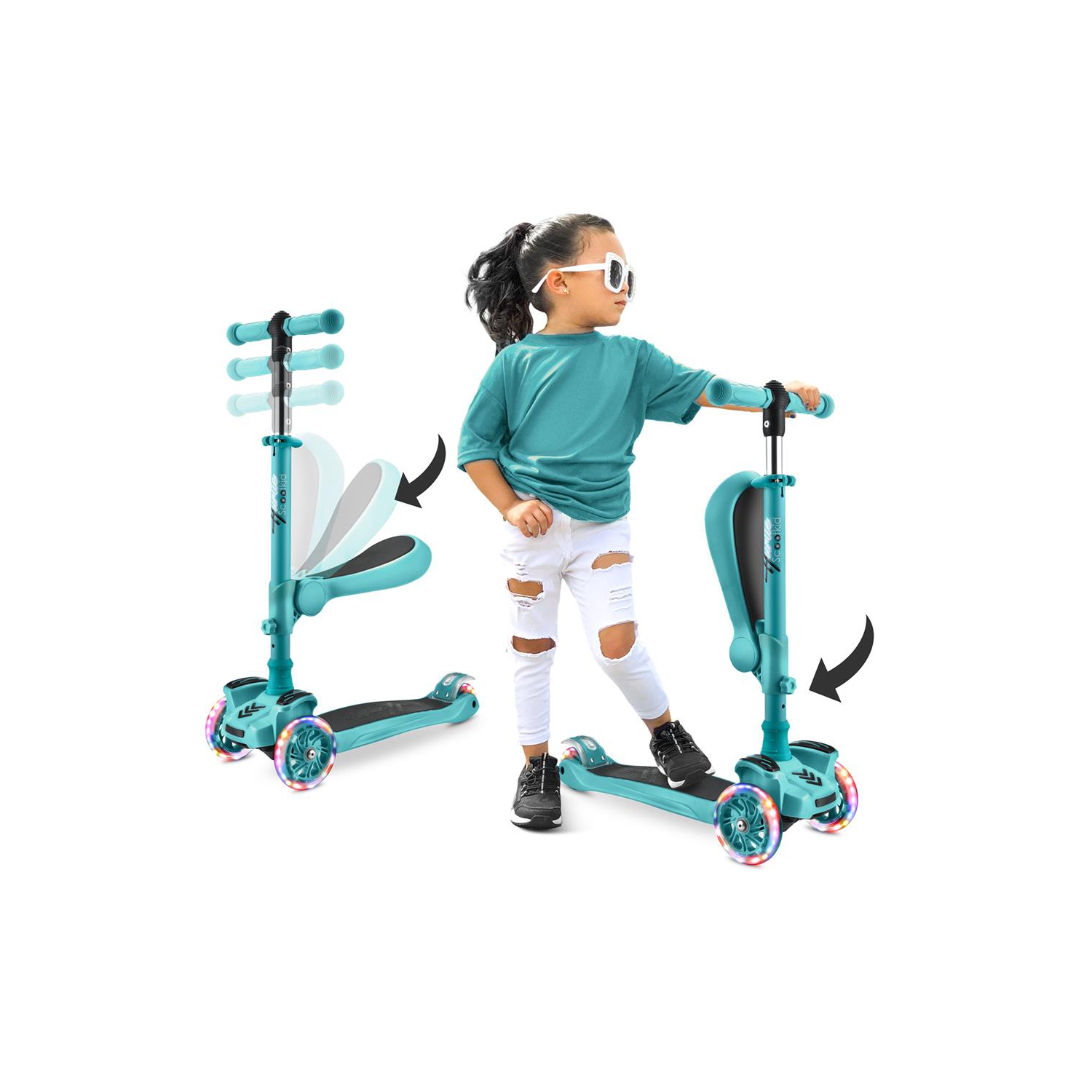 Trottinette à 3 roues pour enfants ScootKid - trottinette jouet pour enfants/tout-petits avec lumières à DEL intégrées, siège confortable rabattable