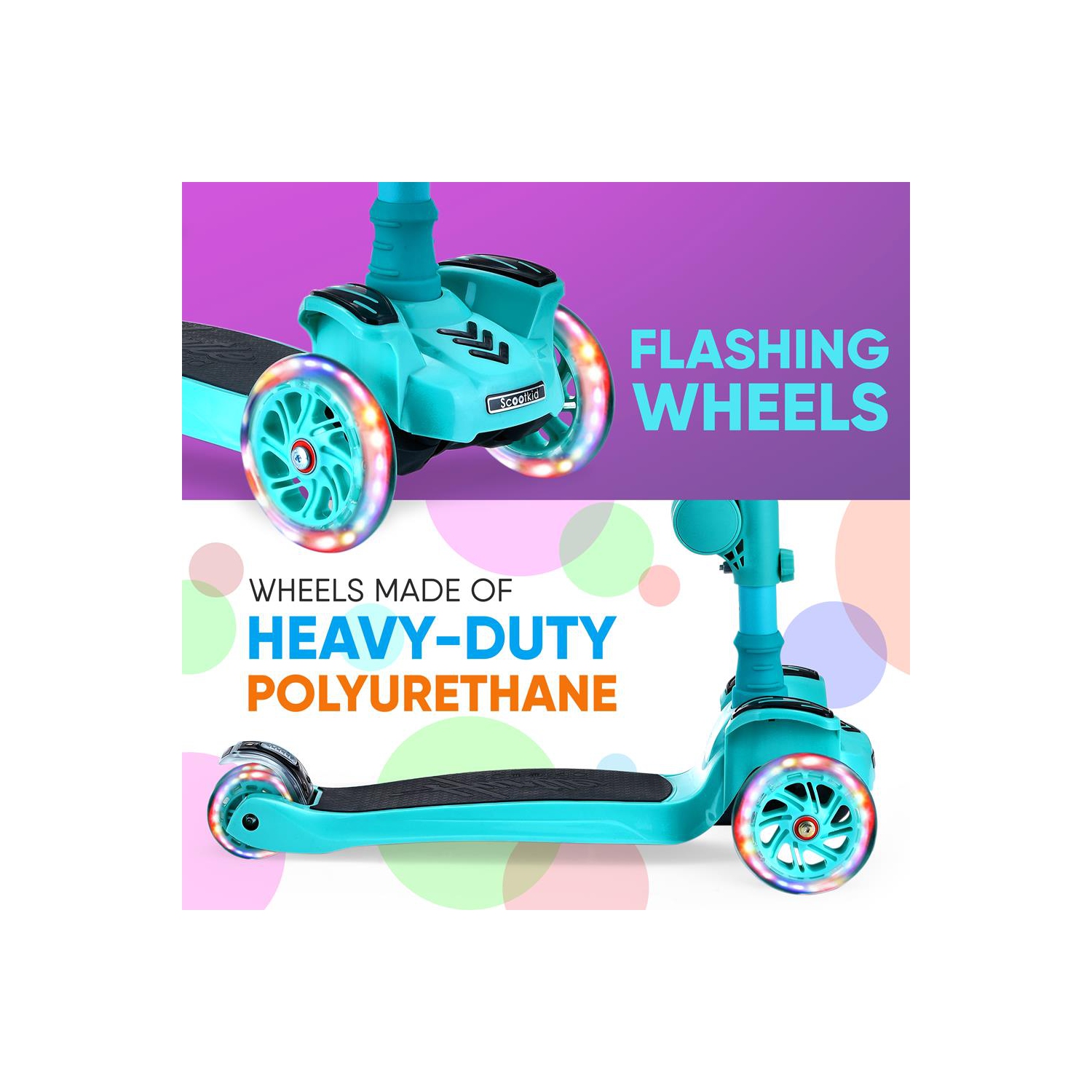 Trottinette à 3 roues pour enfants ScootKid - trottinette jouet pour enfants/tout-petits avec lumières à DEL intégrées, siège confortable rabattable