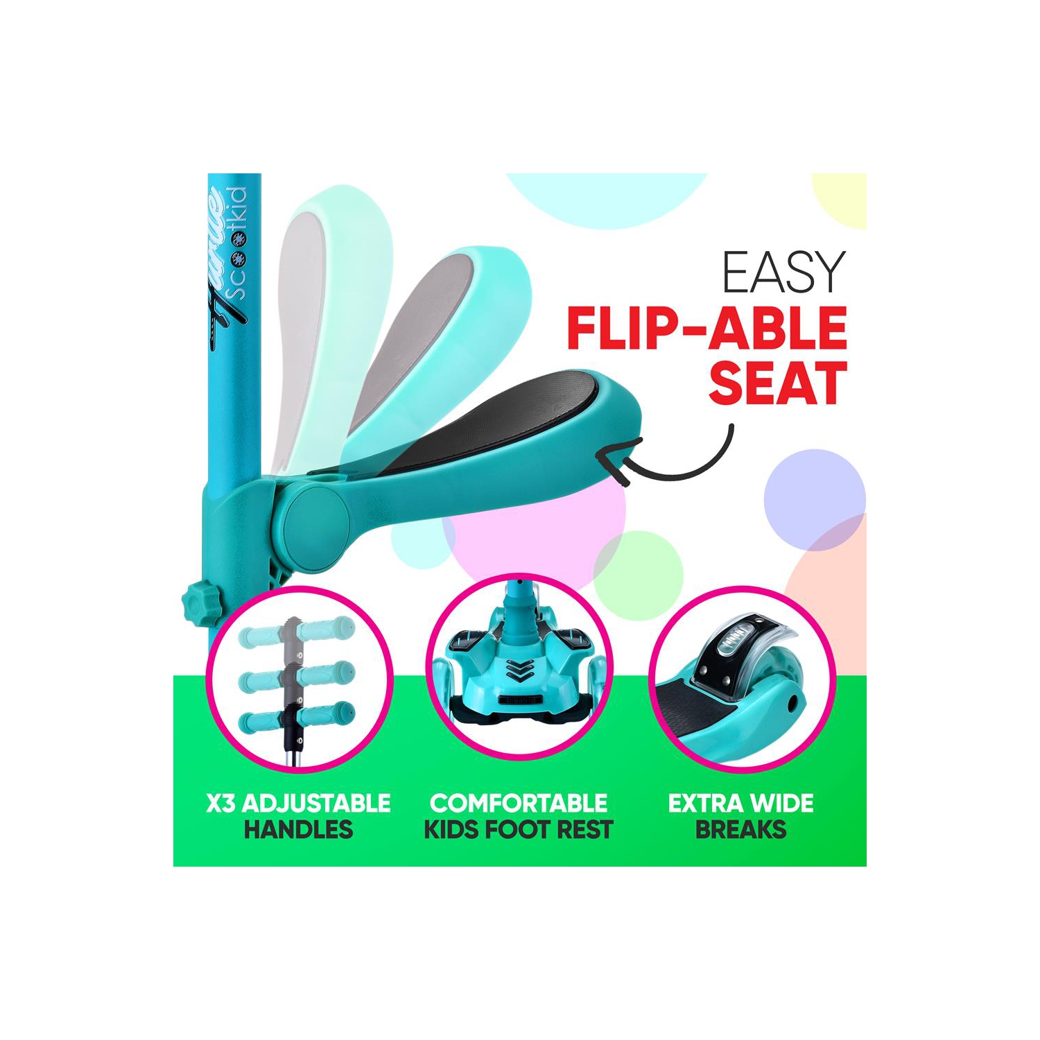 Trottinette à 3 roues pour enfants ScootKid - trottinette jouet pour enfants/tout-petits avec lumières à DEL intégrées, siège confortable rabattable