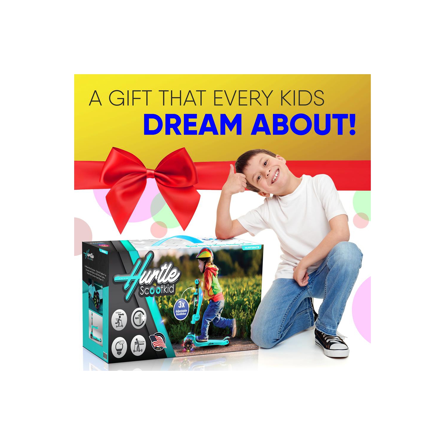 Trottinette à 3 roues pour enfants ScootKid - trottinette jouet pour enfants/tout-petits avec lumières à DEL intégrées, siège confortable rabattable