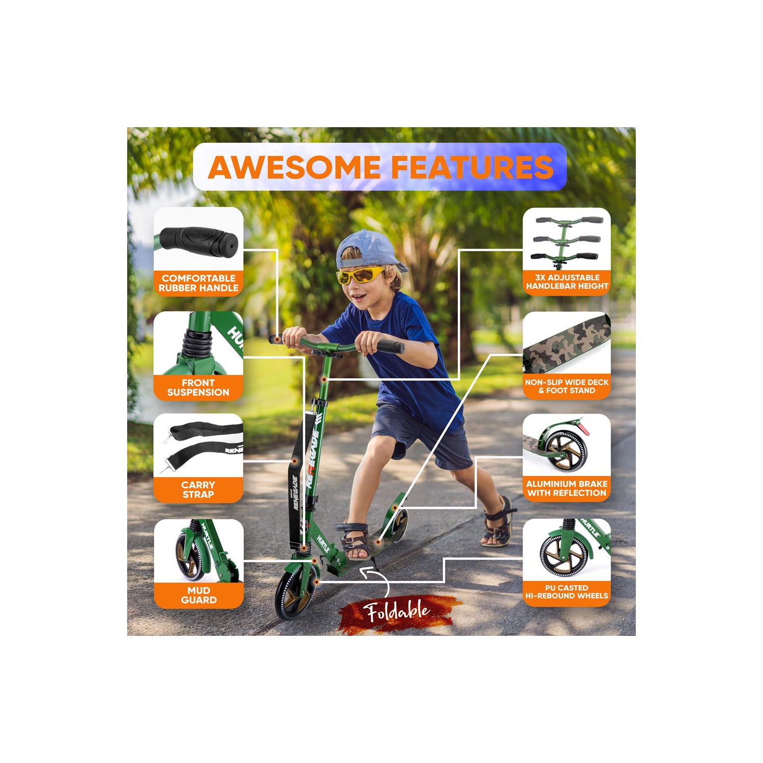 Lightweight and Foldable Kick Scooter - Adjustable Scooter for Teens and Adult, Alloy Deck with High Impact Wheels