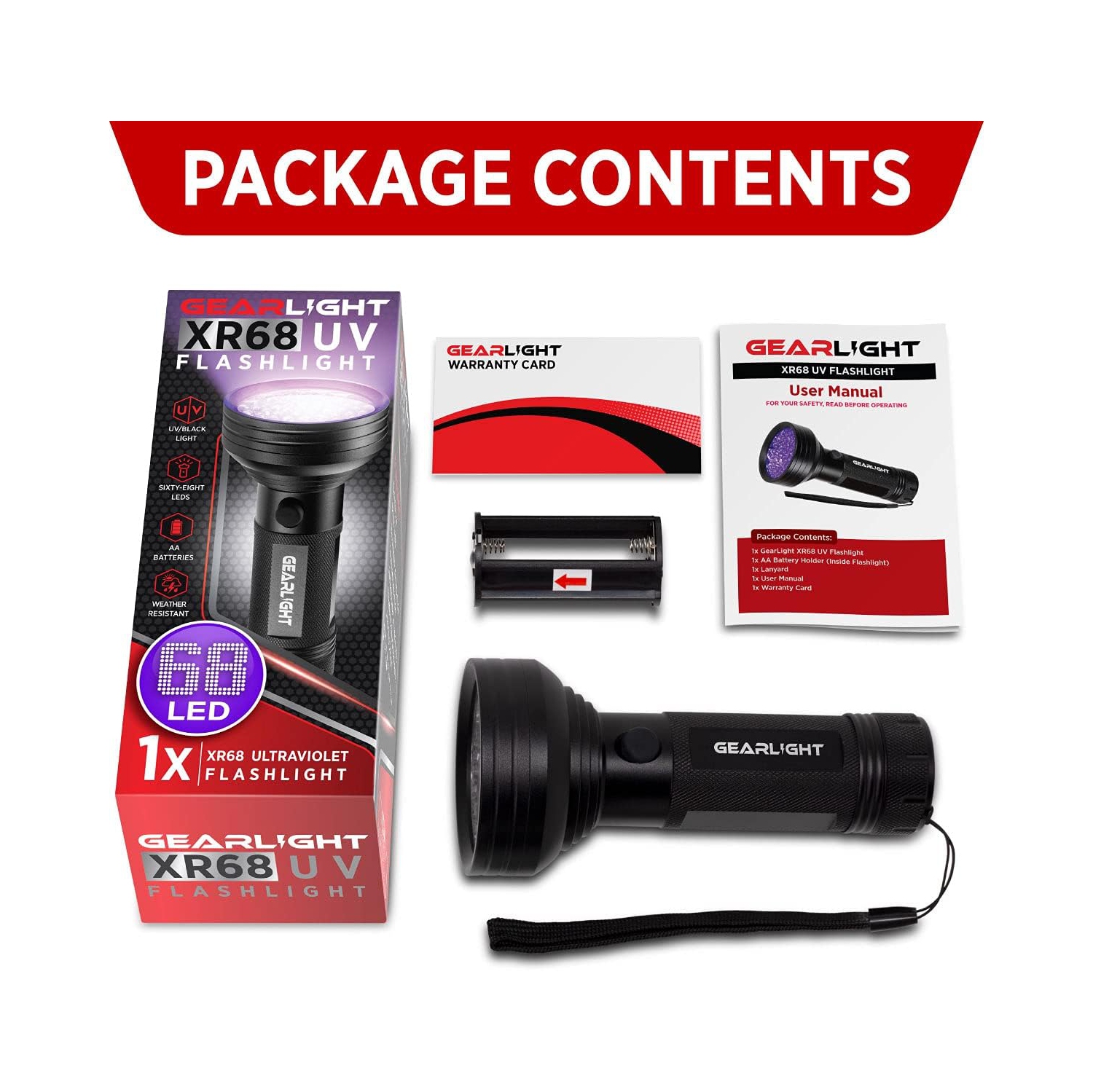 GearLight UV Flashlight Black Light from 68 LED Blacklight Flashlight Dog/Cat Pet Urine Detector, Bed Bug, Resin Curing, Dog Stain, and Carpet Odor