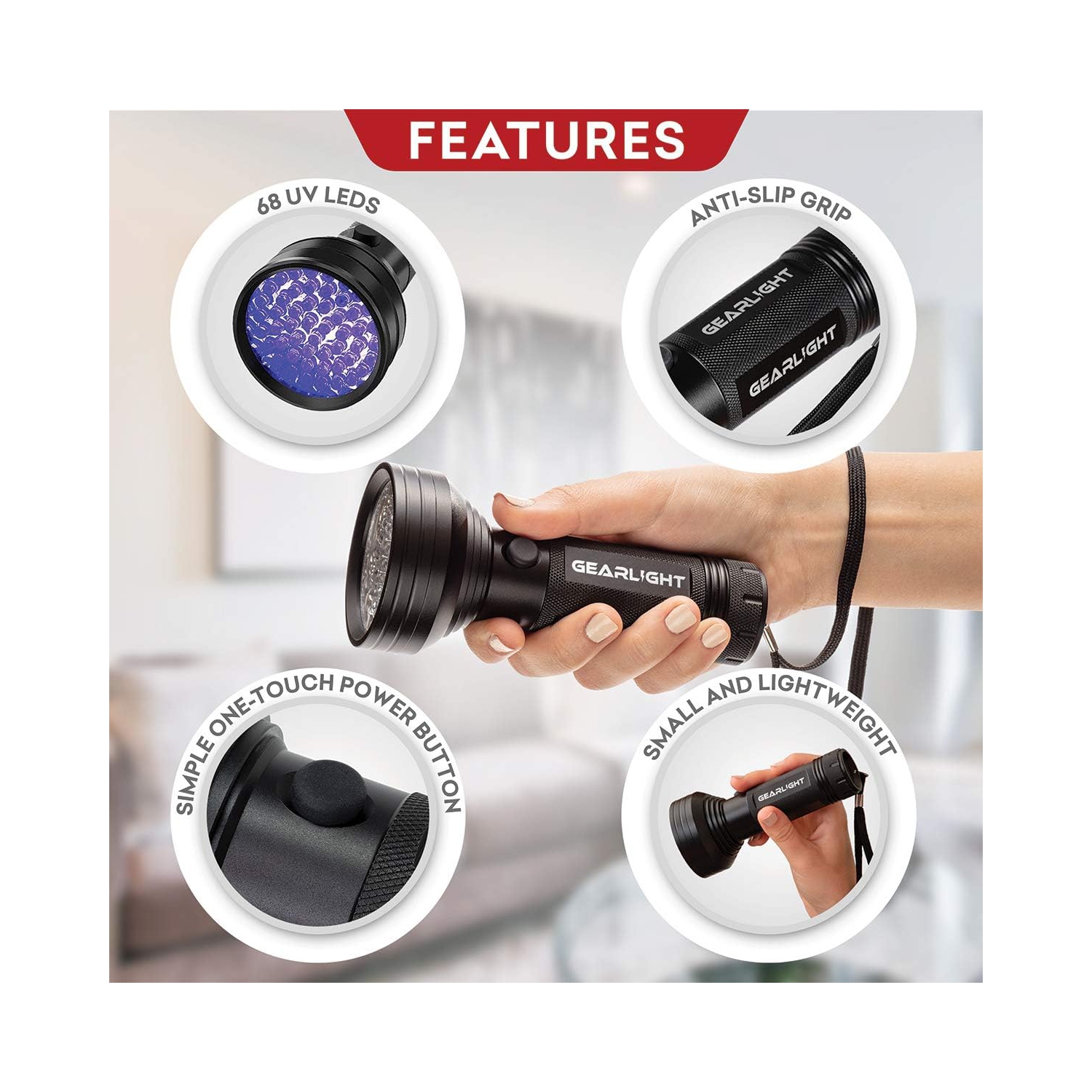 GearLight UV Flashlight Black Light from 68 LED Blacklight Flashlight Dog/Cat Pet Urine Detector, Bed Bug, Resin Curing, Dog Stain, and Carpet Odor