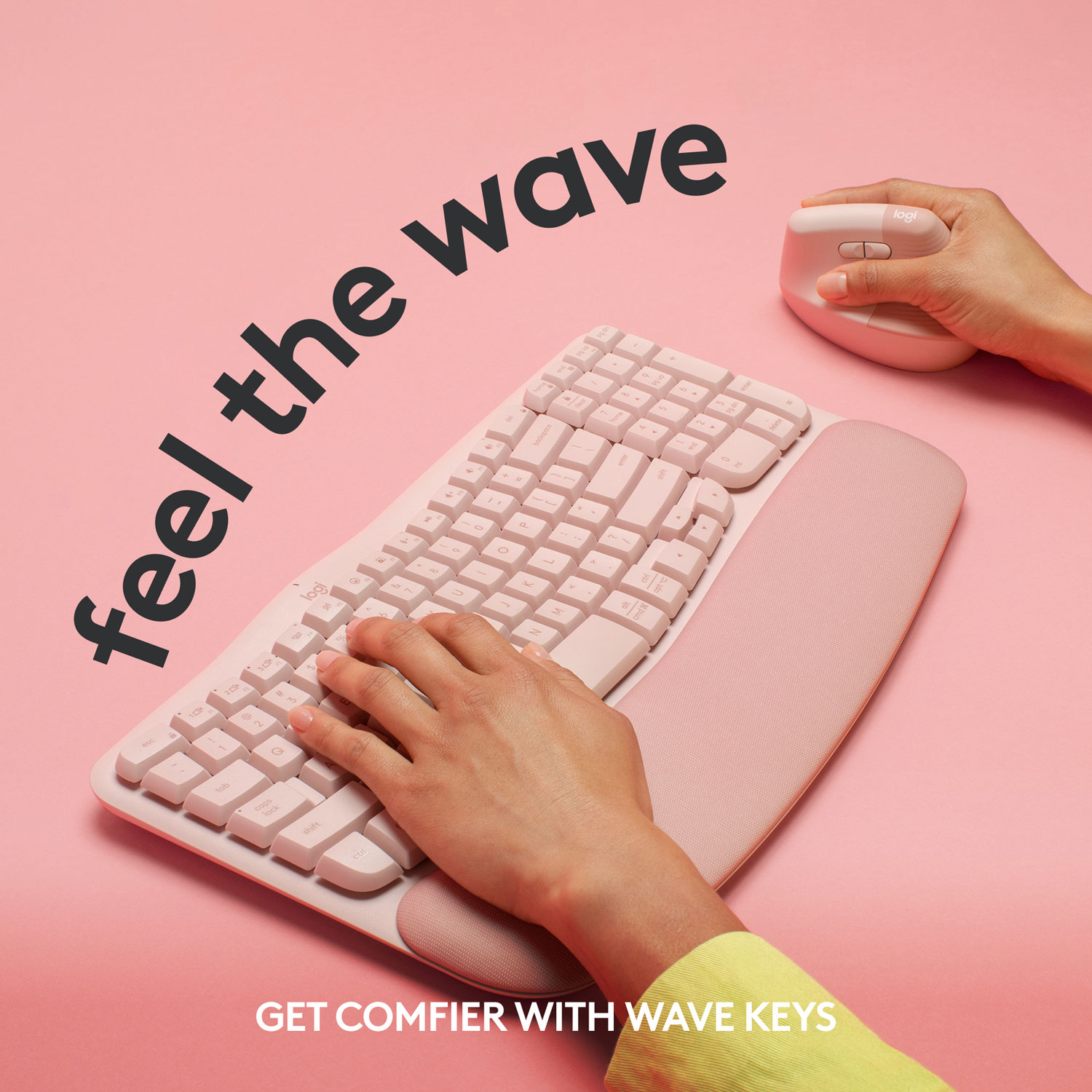 Clavier ergonomique sans fil Wave Keys de Logitech - Rose