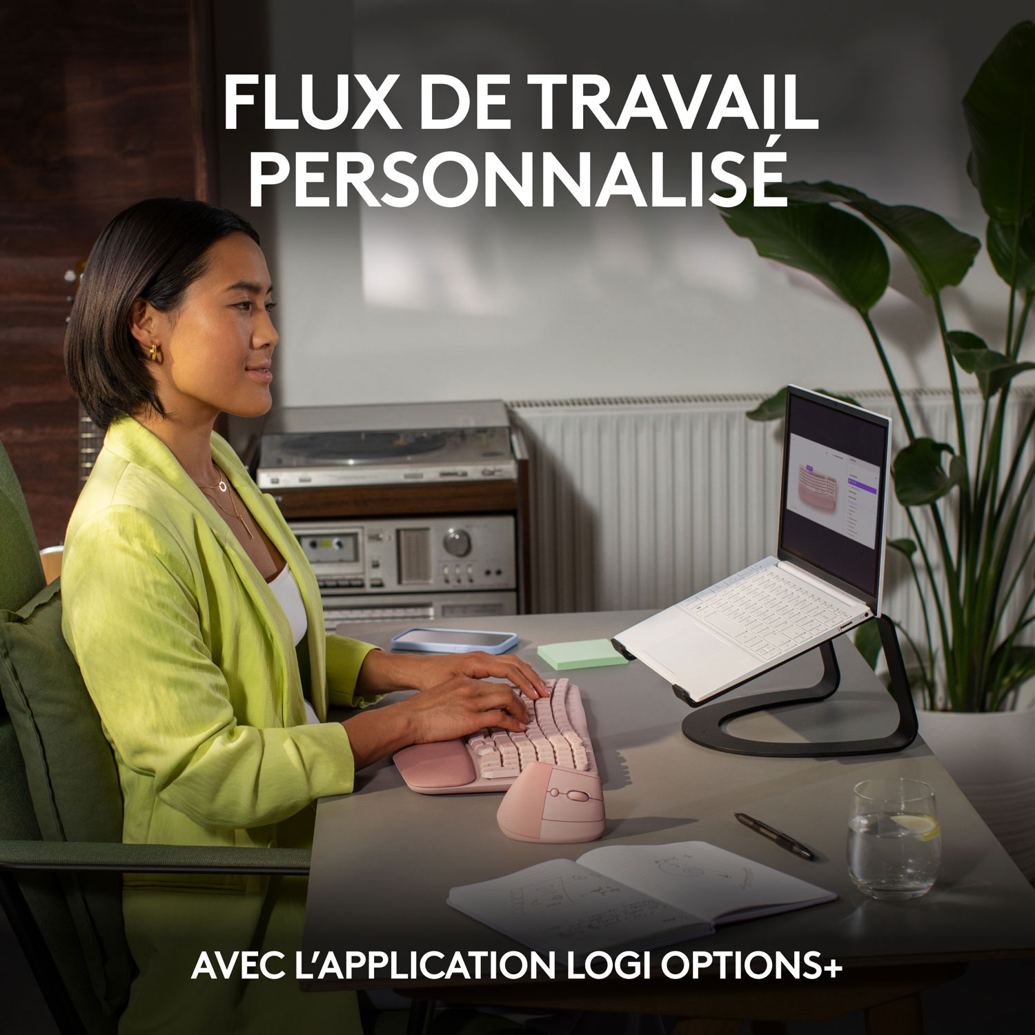 Clavier ergonomique sans fil Wave Keys de Logitech - Rose