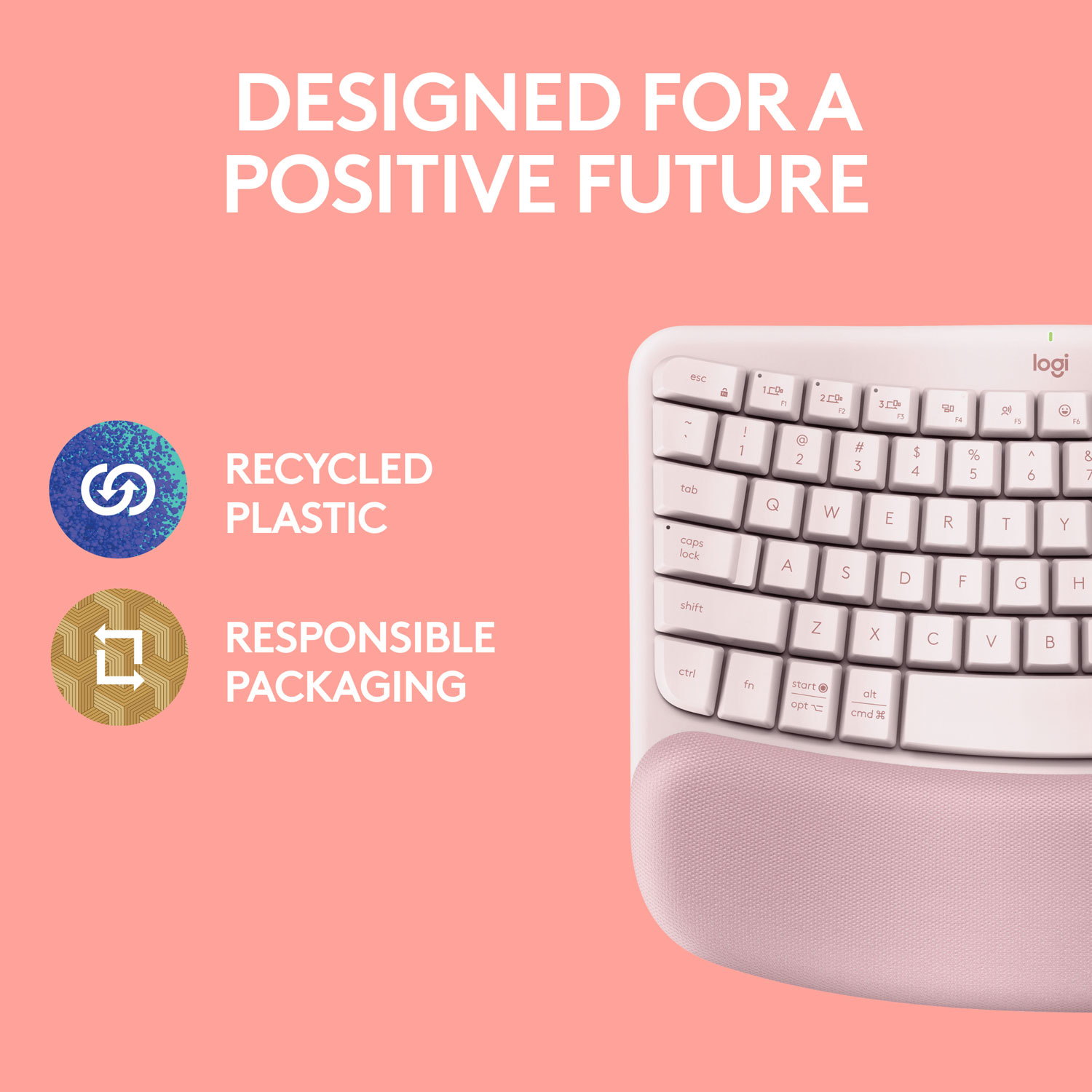 Clavier ergonomique sans fil Wave Keys de Logitech - Rose