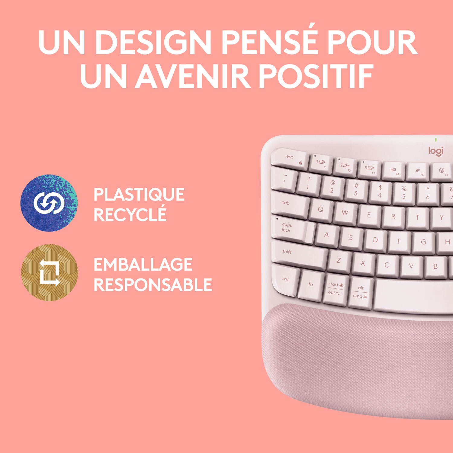 Clavier ergonomique sans fil Wave Keys de Logitech - Rose