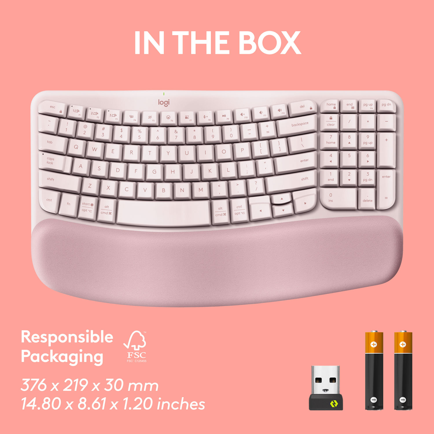 Clavier ergonomique sans fil Wave Keys de Logitech - Rose
