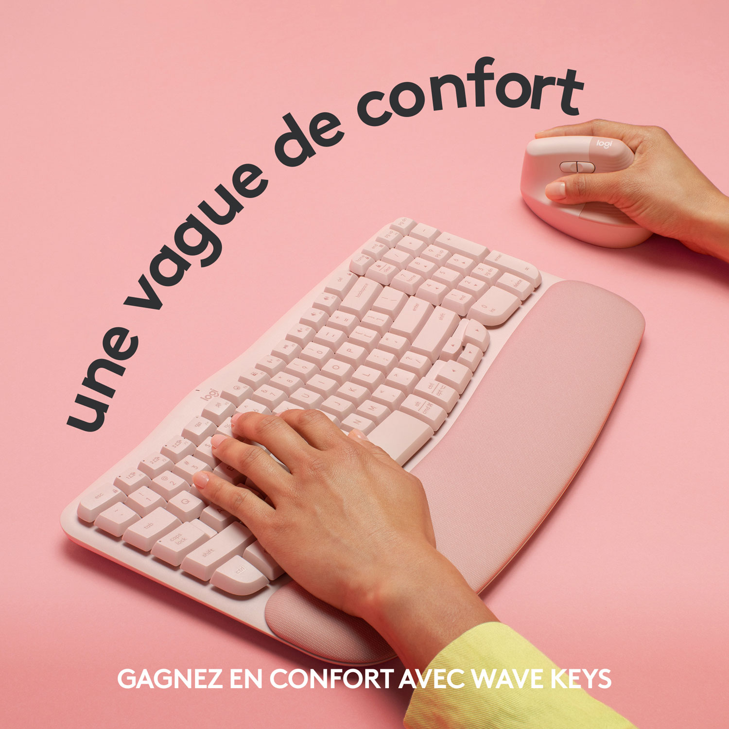 Clavier ergonomique sans fil Wave Keys de Logitech - Rose